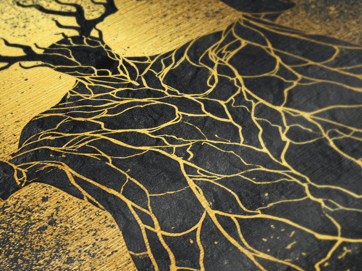 Antlered Mythical Deity Metallic Gold Metal Print, Fantasy Abstract Wall Art, Mystical Surreal Figure, Real Wood Frame