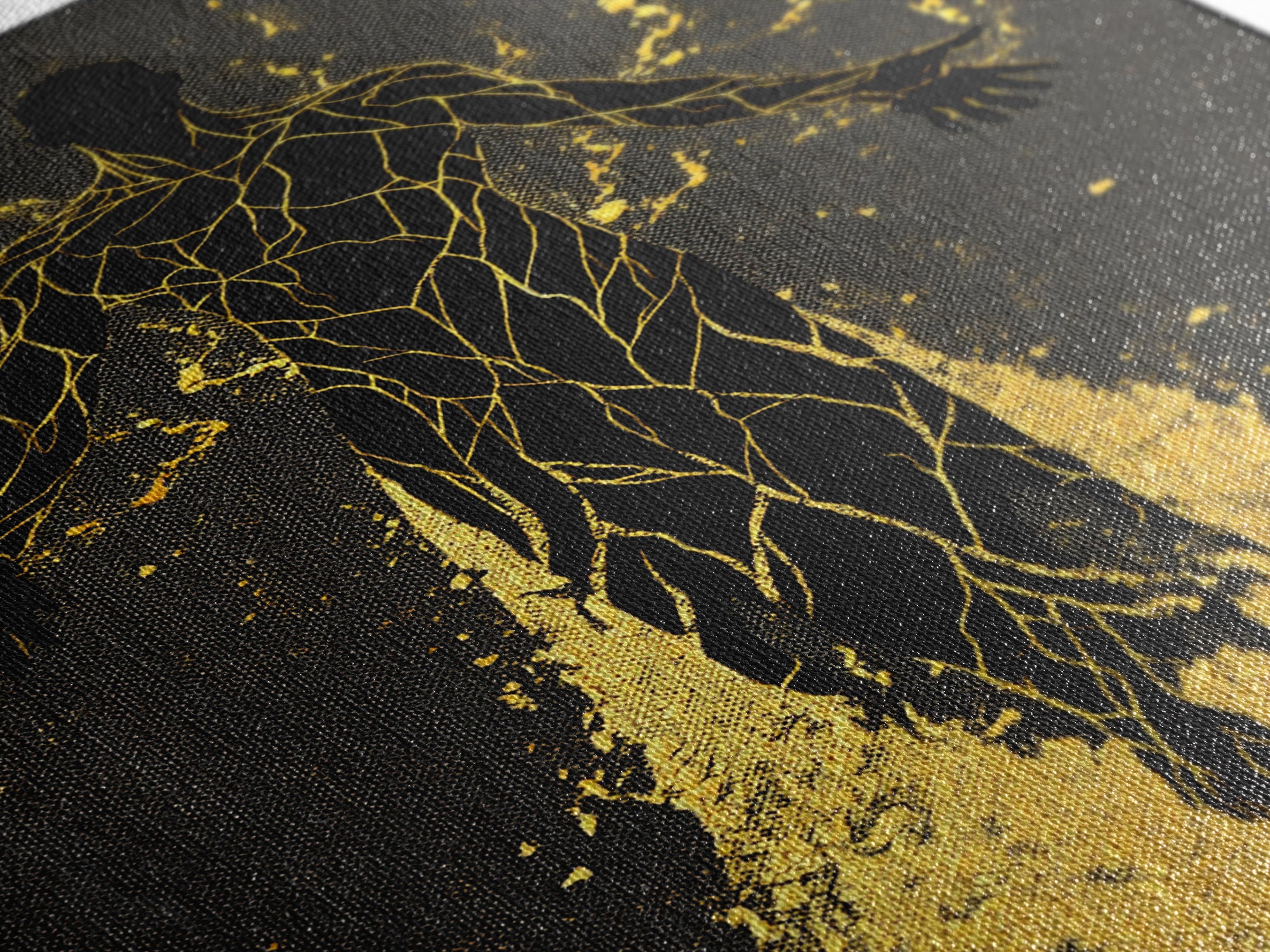 Radiant Ascension Canvas Gold Canvas Print, Mythological Abstract Silhouette, Celestial Fantasy Wall Art, Real Wood Frame