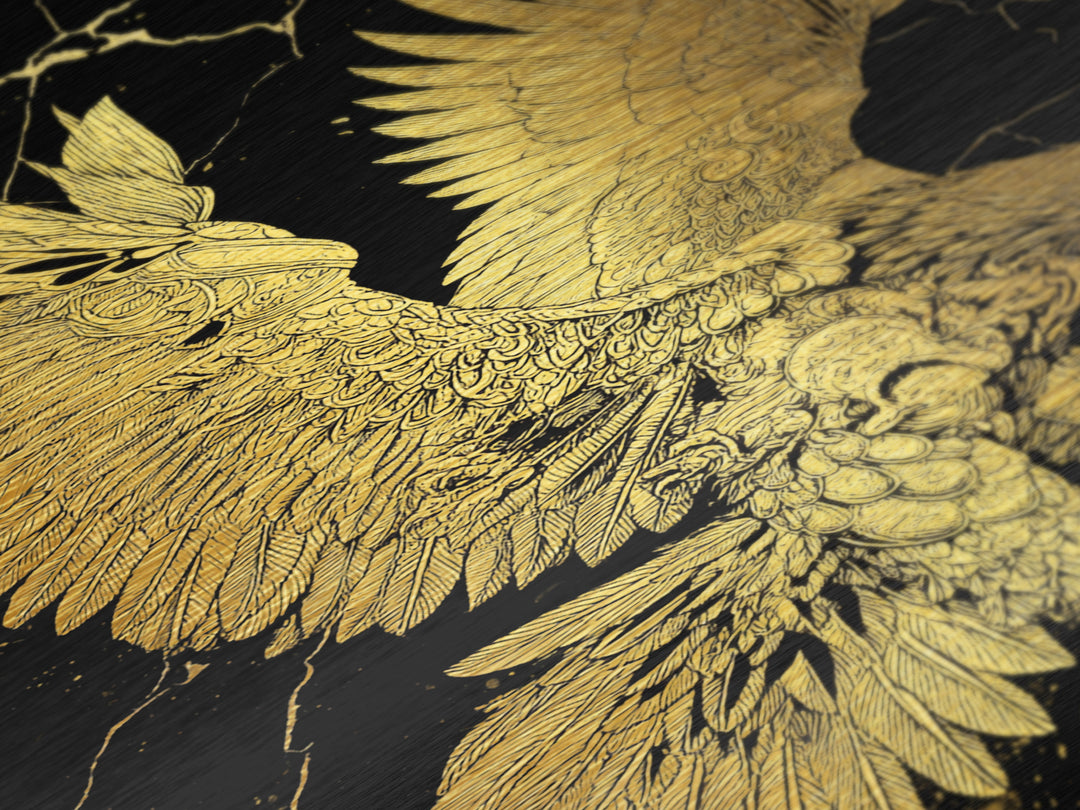Majestic Eagle In Flight, Metallic Gold Art, Mythology Inspired Bird Print, Ancient Symbol Wall Decor, Luxury Real Wood Frame