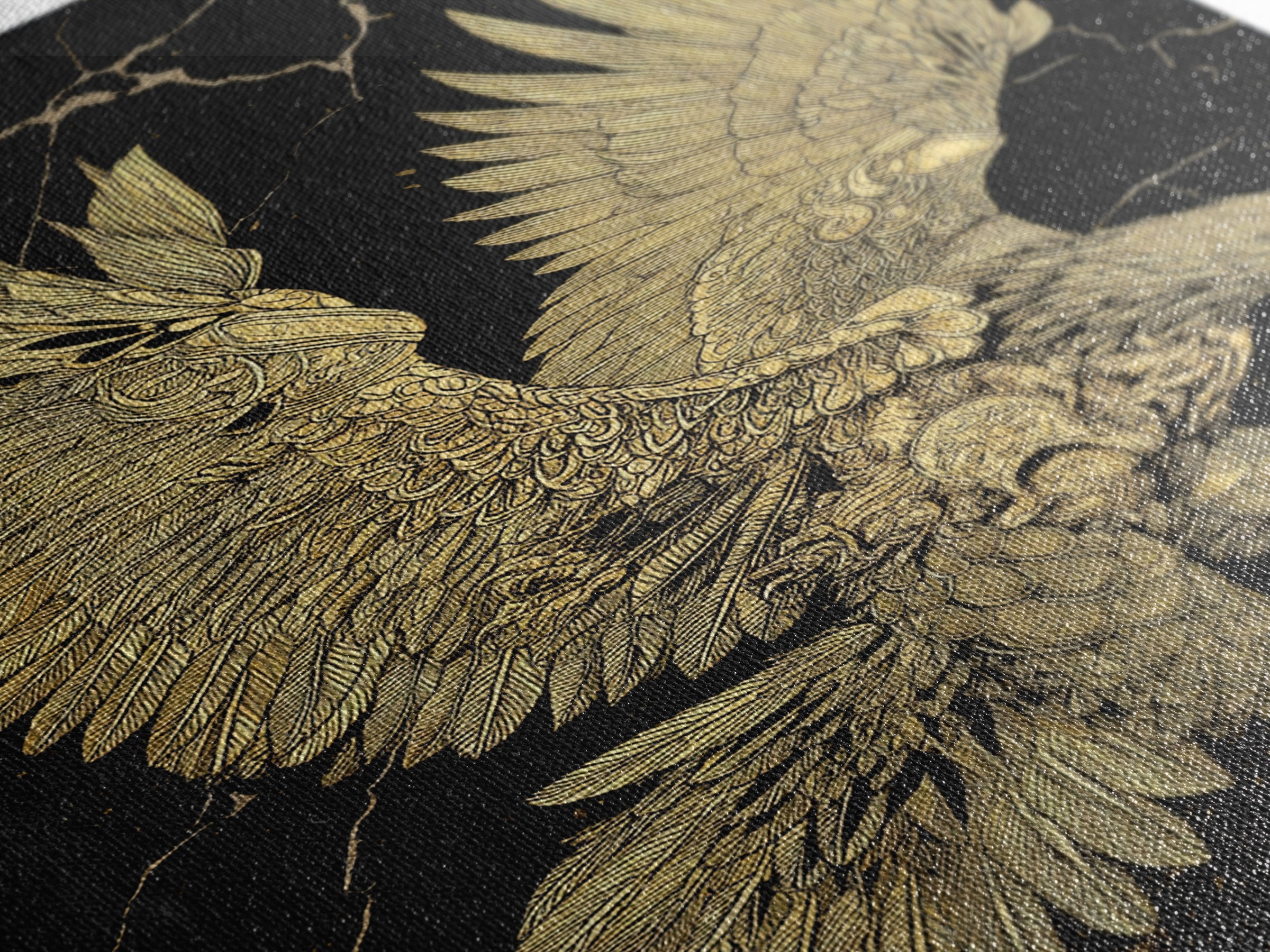 Majestic Eagle In Flight, Canvas Gold Art, Mythology Inspired Bird Print, Ancient Symbol Wall Decor, Luxury Real Wood Frame