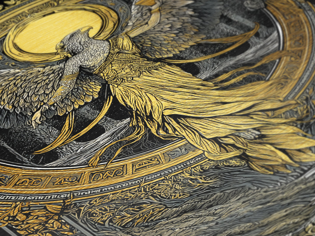 Eagle Headed Deity Holding Chalice, Metallic Gold Art, Mythology Inspired Wall Print, Ancient Symbol Artwork, Real Wood Frame