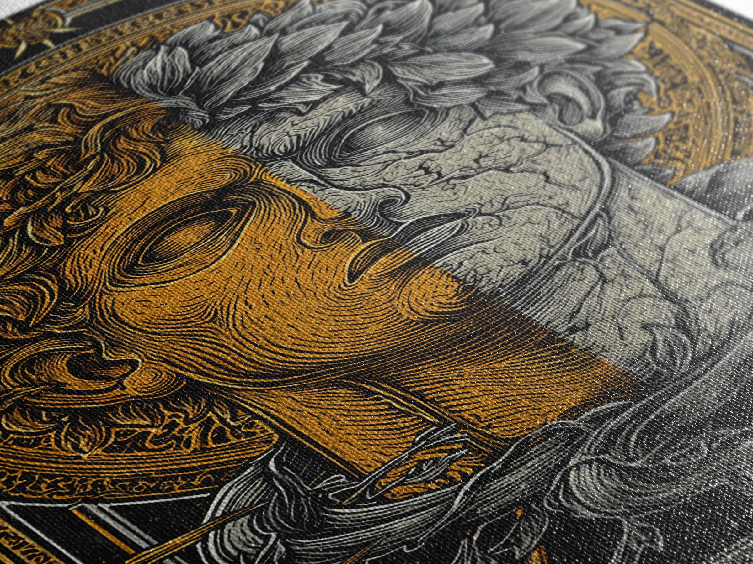 Dual Faced Mythological Bust, Canvas Gold Canvas Print, Ancient Symbolic Artwork, Mythology Inspired Wall Decor, Real Wood Frame