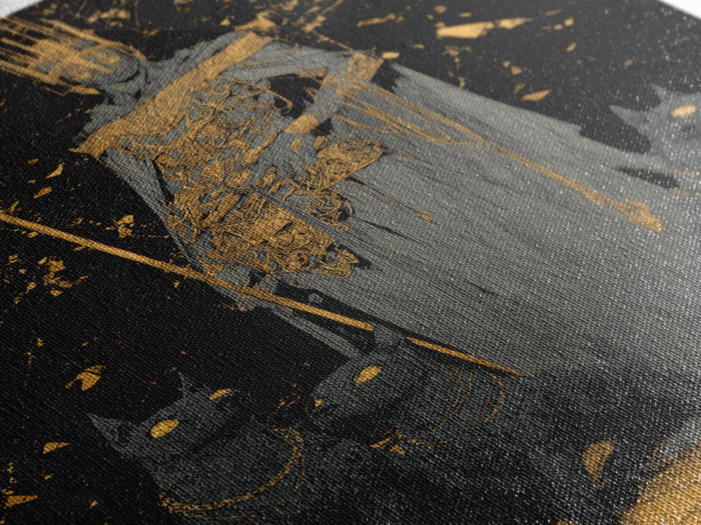 Dark King With Hounds, Canvas Gold Art, Mythology Inspired Canvas Print, Ancient Underworld Wall Artwork, Real Wood Frame