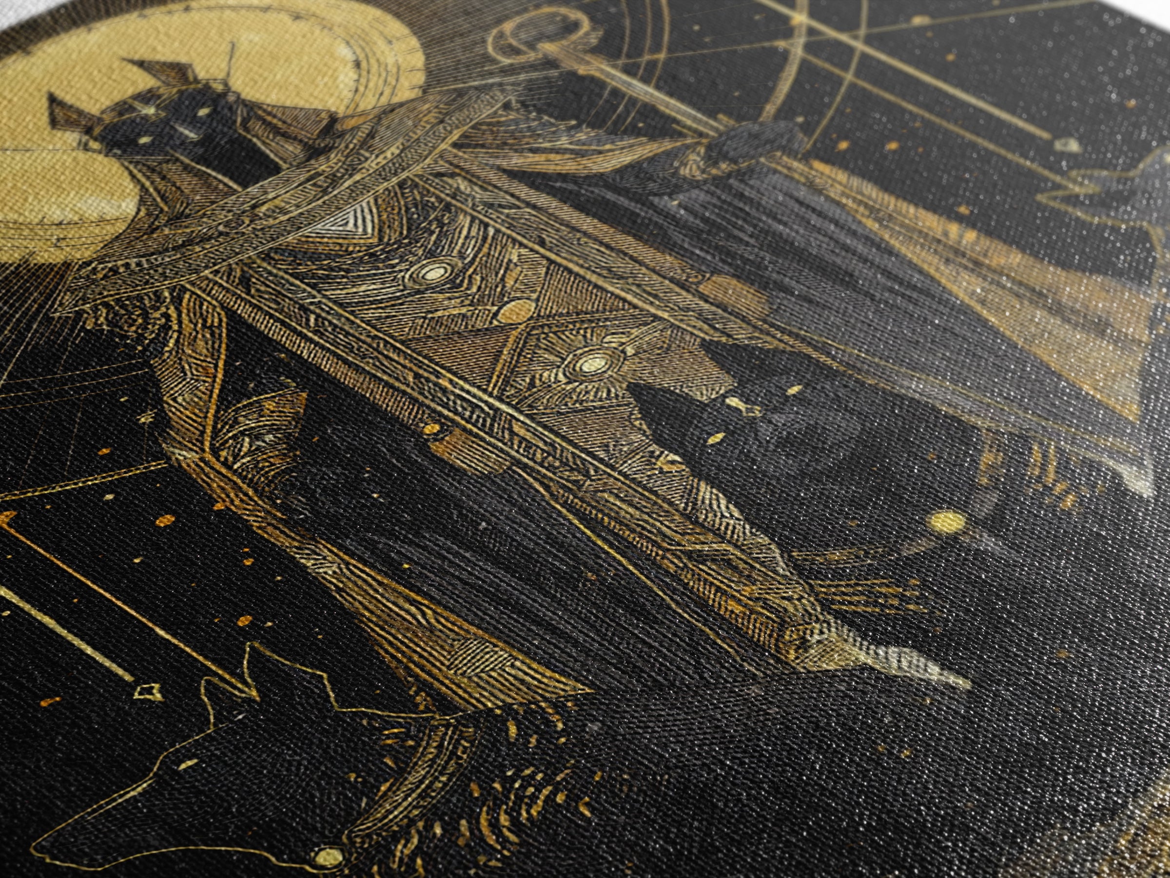 Anubis With Sacred Hounds, Canvas Gold Art, Mythology Inspired Canvas Print, Egyptian God Wall Artwork, Real Wood Frame