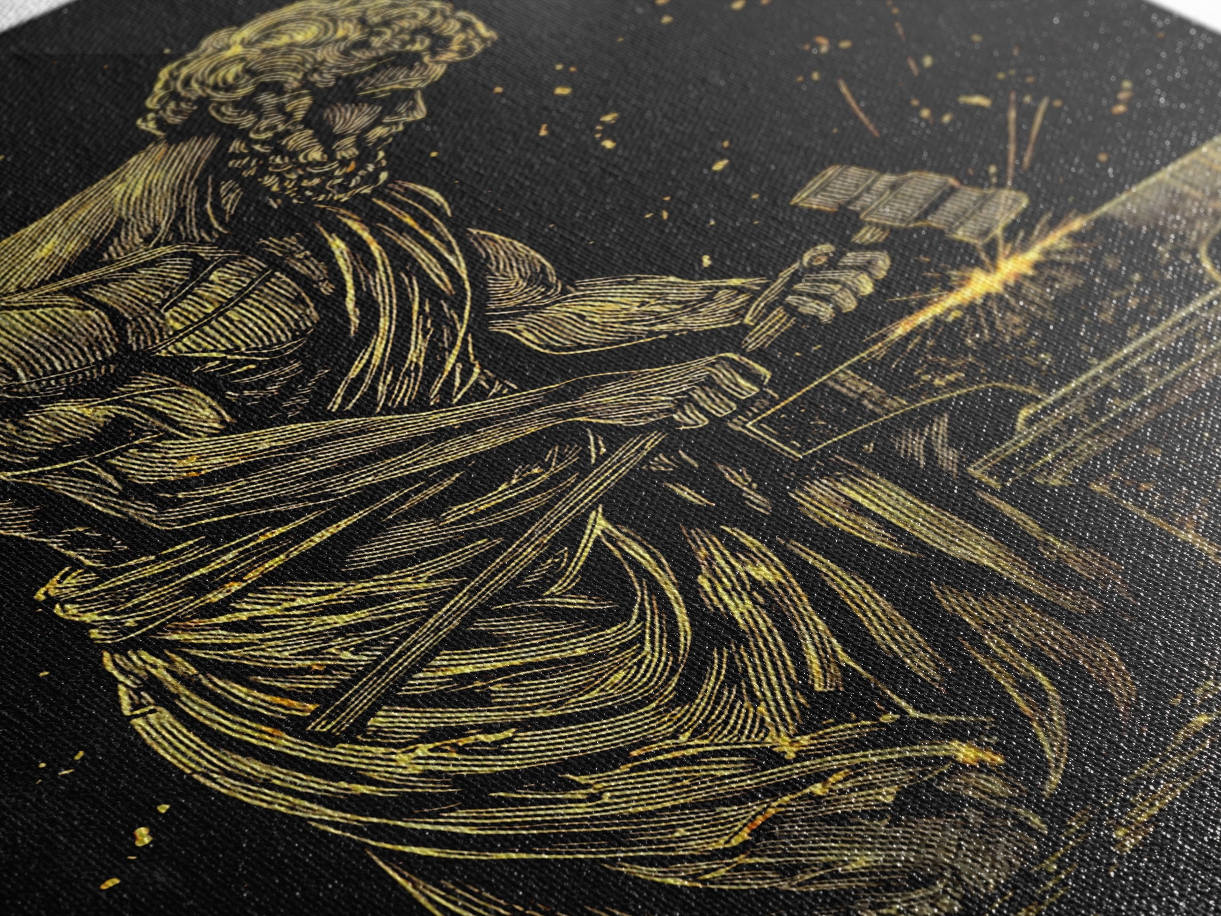 Hephaestus At Forge Canvas Gold Canvas Print, Greek God Blacksmith Art, Strong Mythology Wall Decor, Real Wood Frame