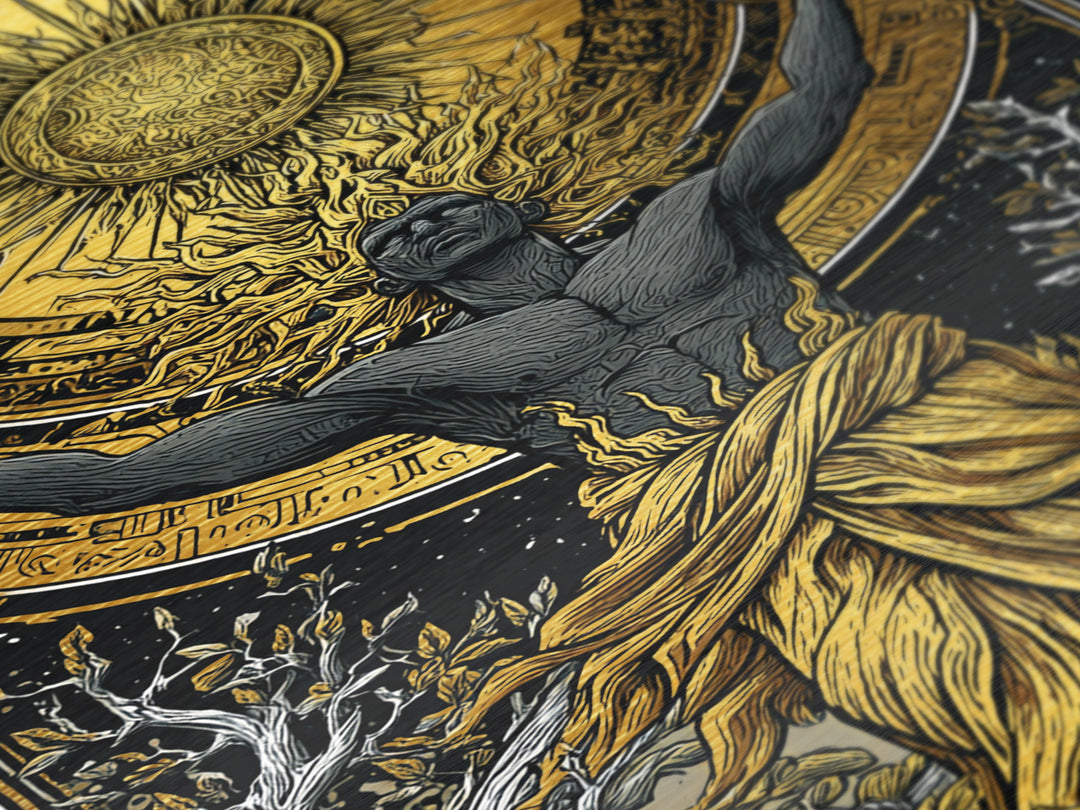 Hermes Greek God In Flight, Mythology Messenger Art, Metallic Gold Metal Print, Ancient Greek Decor, Real Wood Frame