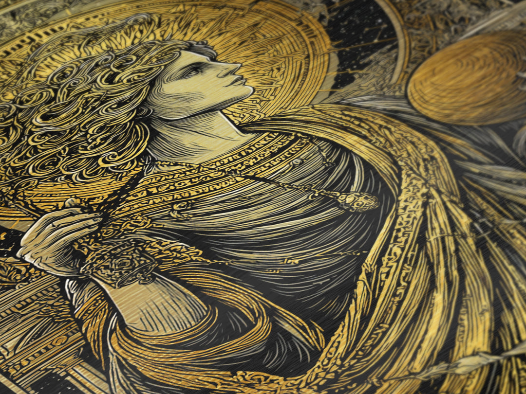 Hermes God Of Travel And Speed, Greek Mythology Art, Metallic Gold Metal Print, Ancient Messenger Decor, Real Wood Frame
