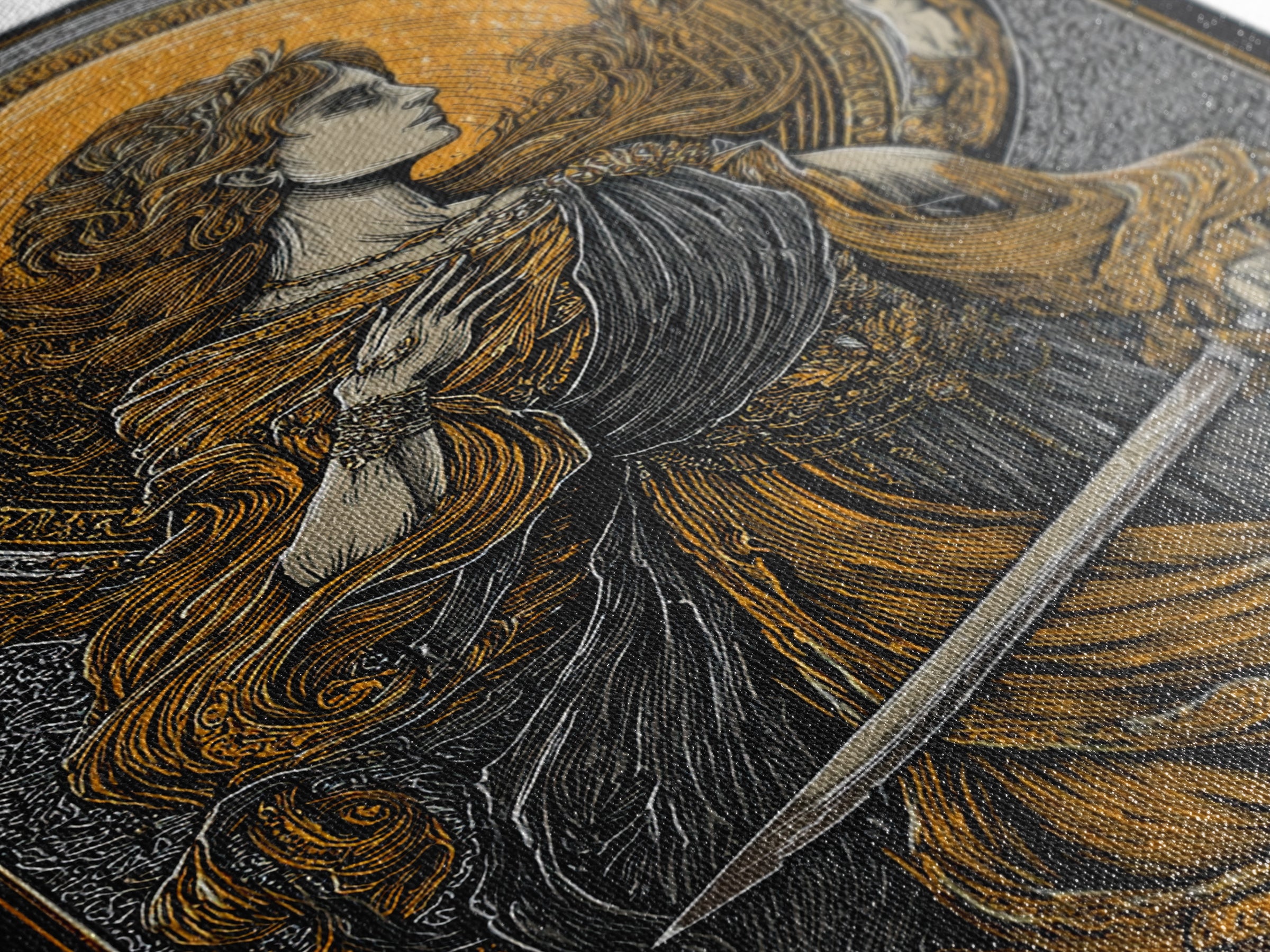 Canvas Gold Canvas Print, Mythical Goddess With Sword Art, Ancient Deity Wall Decor, Divine Feminine Strength Artwork, Real Wood Frame
