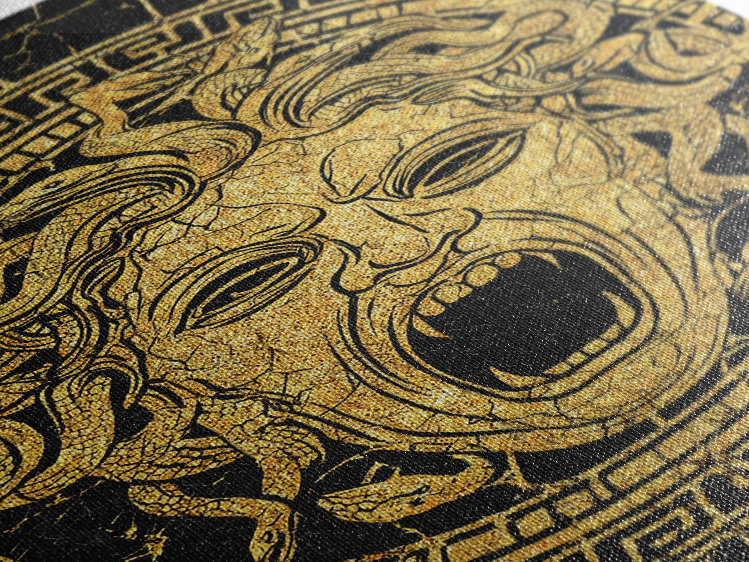 Medusa Head Canvas Gold Canvas Print, Mythology Wall Art, Snake Hair Monster Decor, Greek Legend Artwork, Real Wood Frame