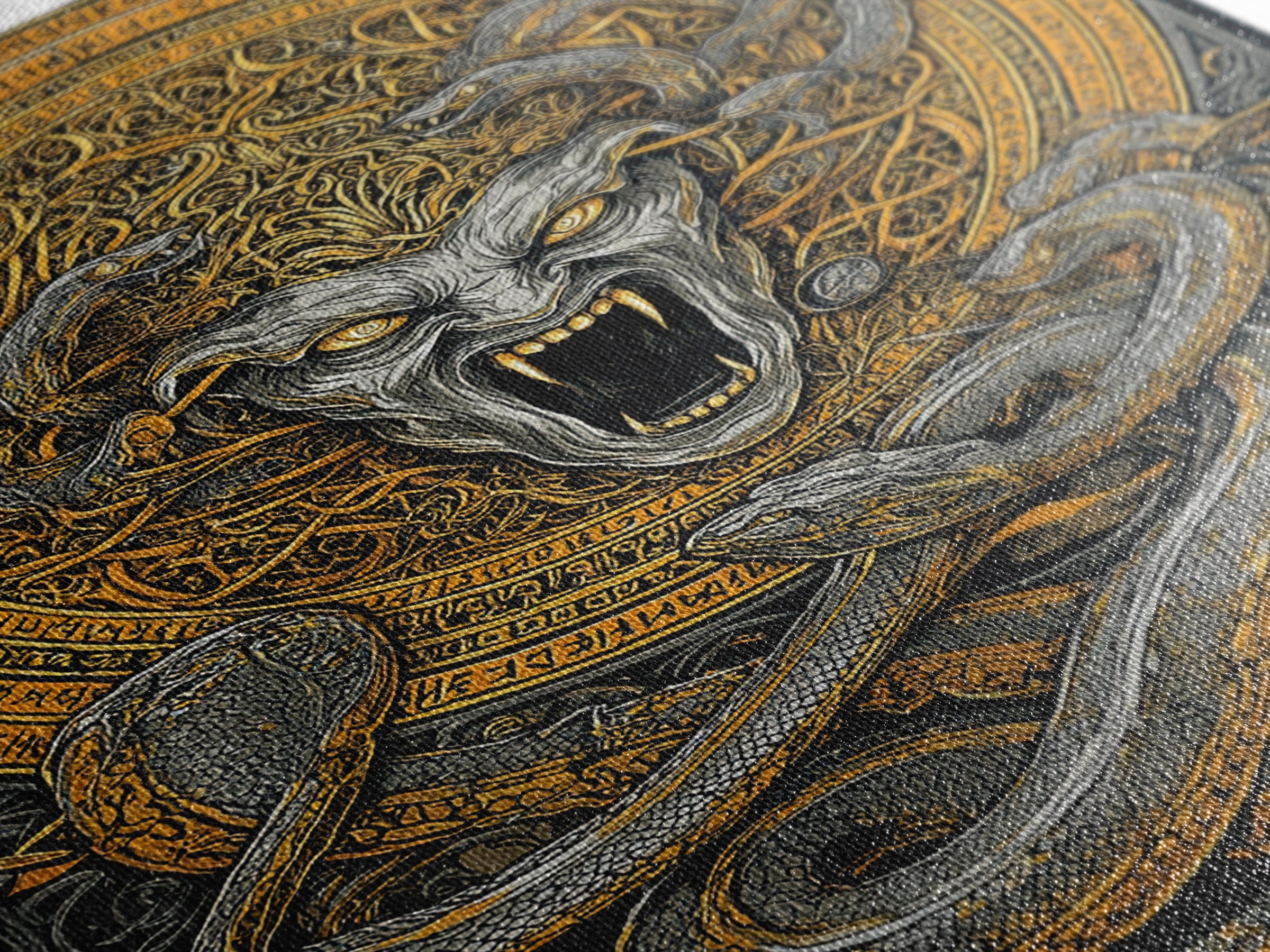 Medusa Serpent Canvas Gold Canvas Print, Mythology Wall Art, Fierce Gorgon Decor, Greek Goddess Inspired Artwork, Real Wood Frame