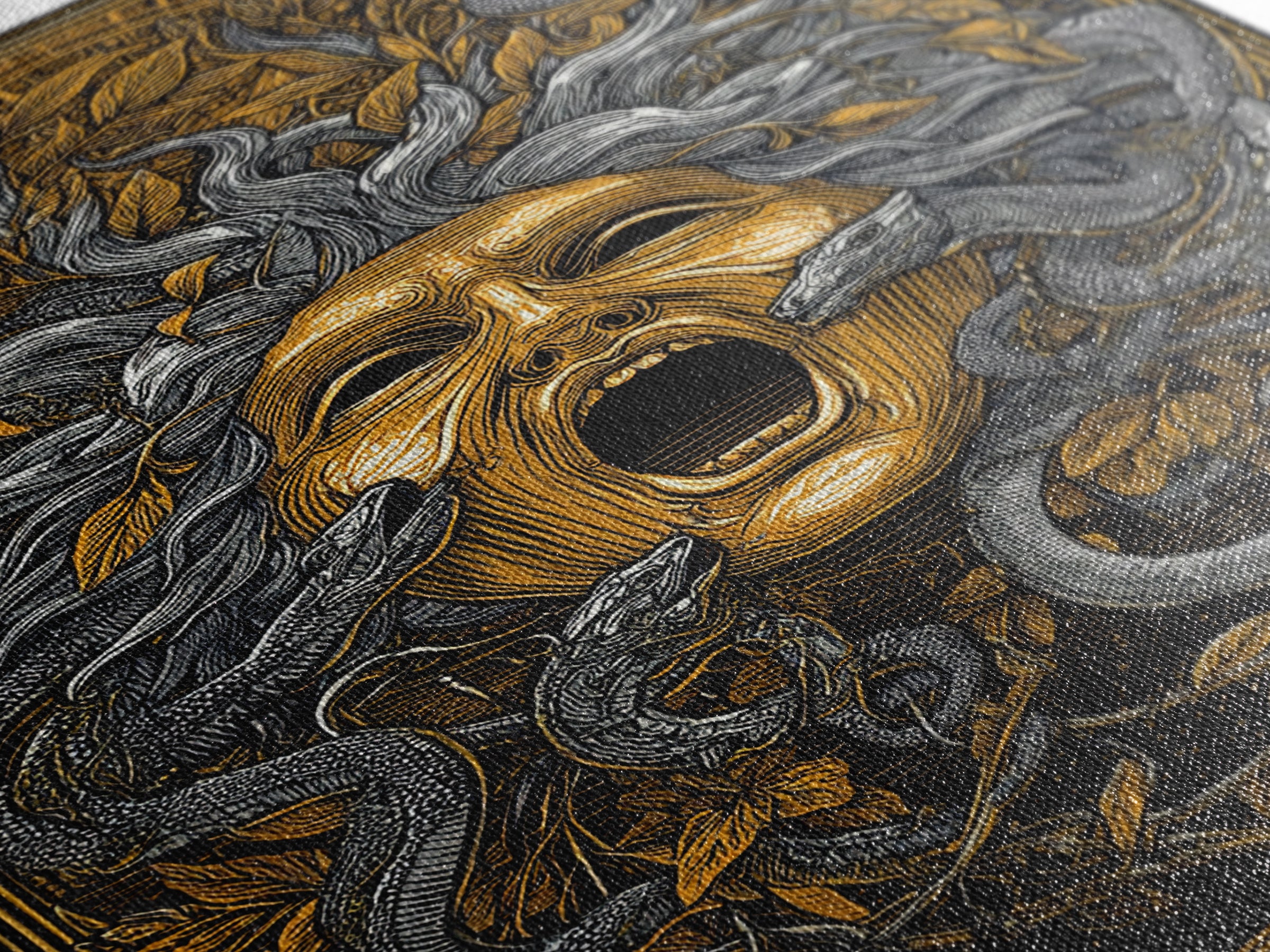Medusa Mask Canvas Gold Canvas Print, Snake Hair Wall Art, Mythology Decor, Greek Gorgon Artwork, Intricate Myth Print, Real Wood Frame