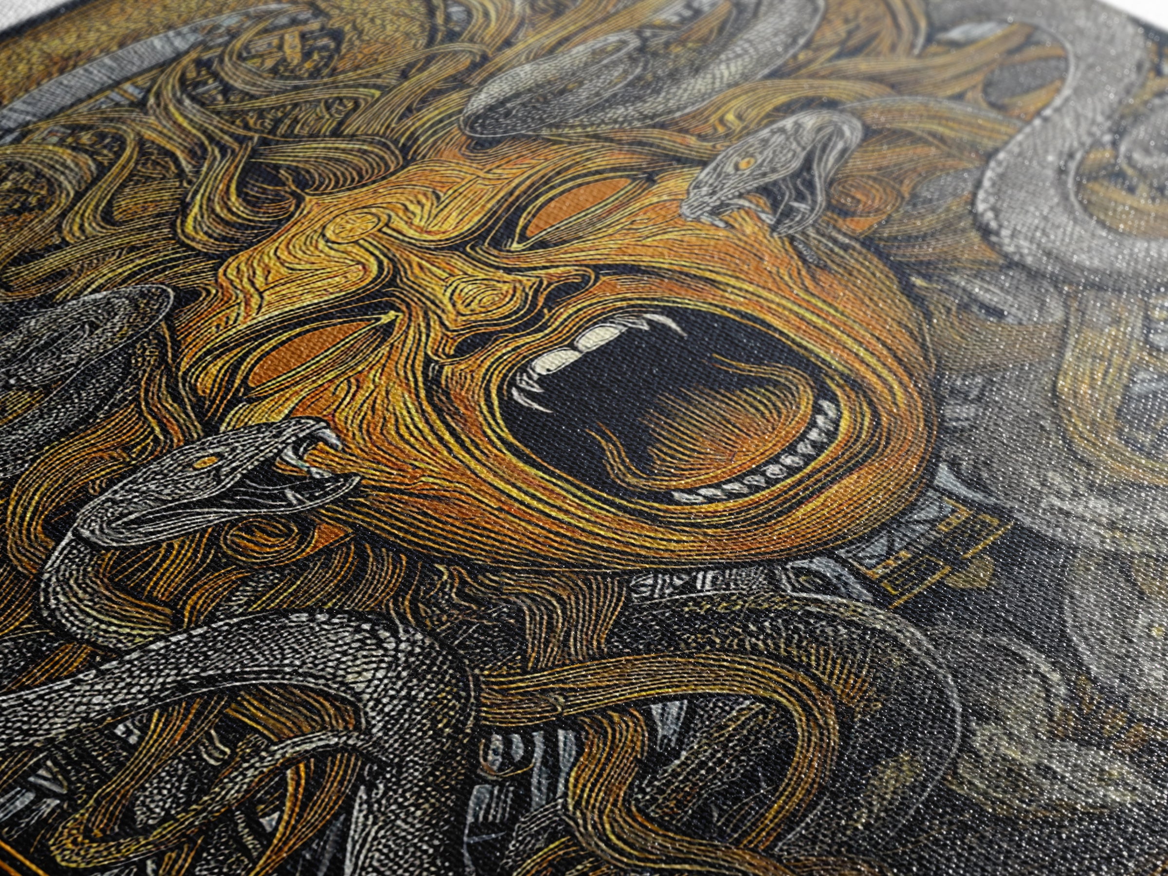 Medusa Snakes Canvas Gold Canvas Print, Mythology Wall Art, Fierce Gorgon Decor, Ancient Greek Inspired Artwork, Real Wood Frame