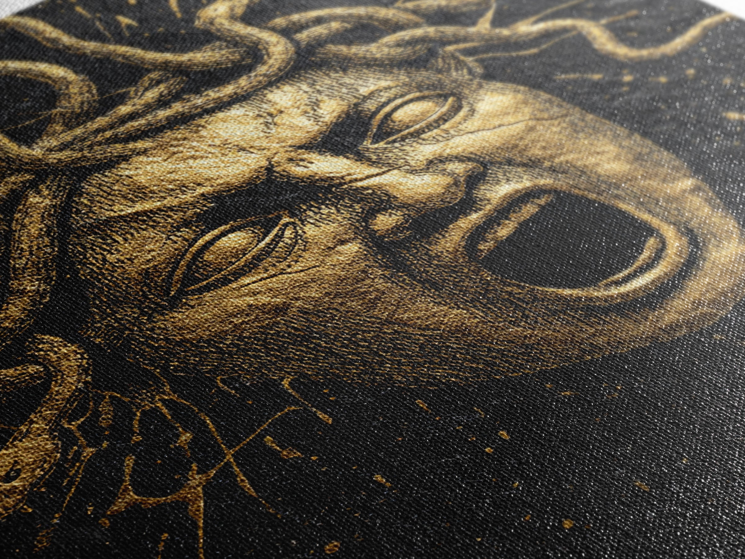 Medusa Face Canvas Gold Canvas Print, Mythology Wall Art, Serpent Haired Gorgon Decor, Dark Fantasy Greek Artwork, Real Wood Frame