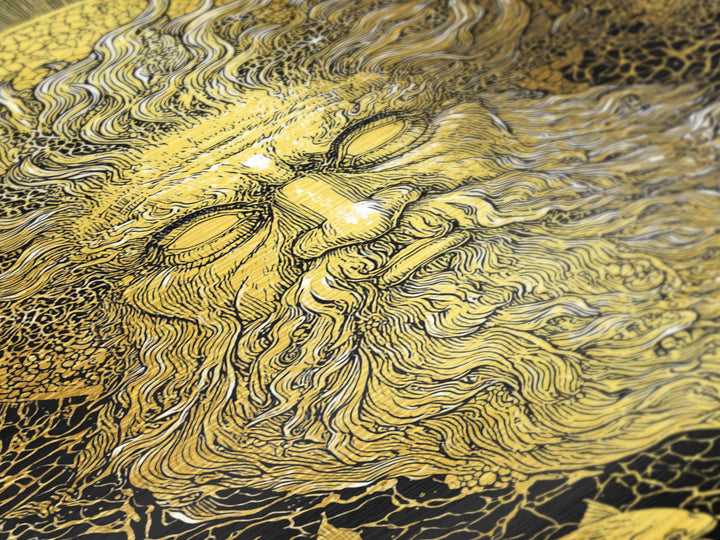 Ancient Sea God Oceanus Metallic Gold Art, Mythological Wall Print, Real Wood Frame, Classical Maritime Inspired Home Decor