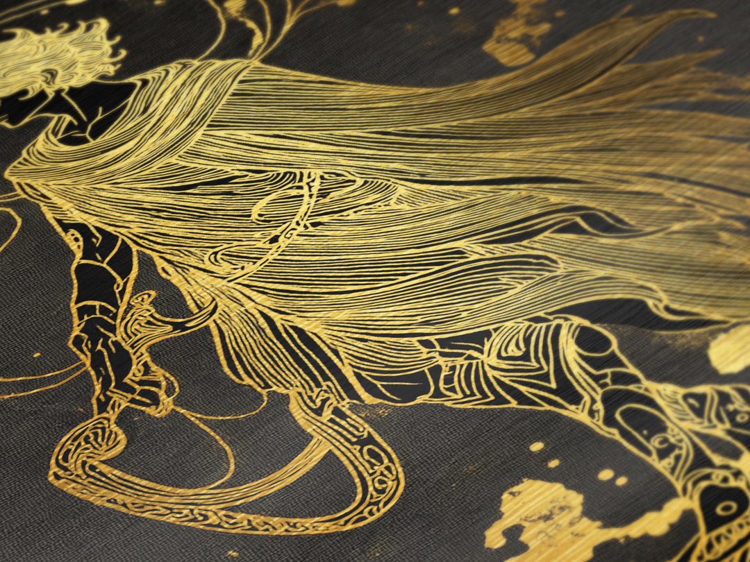 Apollo Figure With Flowing Cloak, Line Art Mythology Design, Metallic Gold Art, Mythical Wall Decor, Real Wood Frame, Elegant Greek