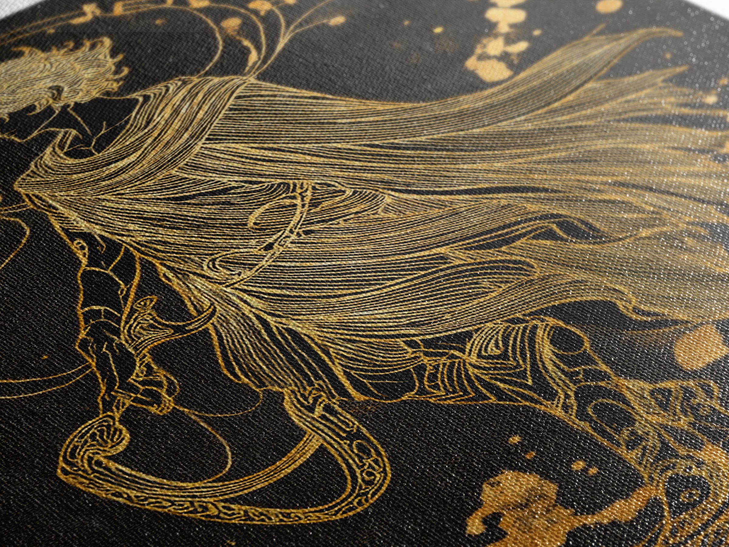 Apollo Figure With Flowing Cloak, Line Art Mythology Design, Canvas Gold Art, Mythical Wall Decor, Real Wood Frame, Elegant Greek