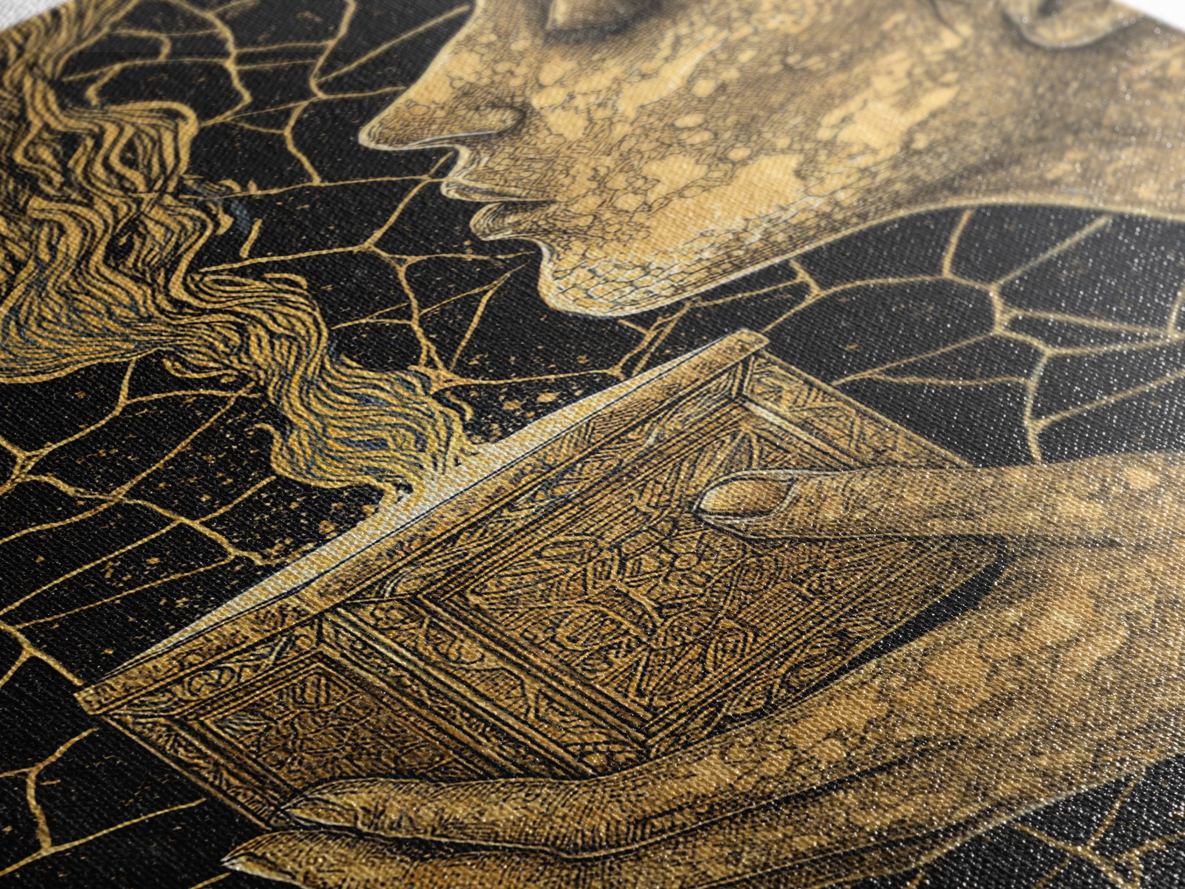 Pandora Opening Mythical Box, Surreal Greek Goddess Design, Canvas Gold Canvas Print, Mythological Wall Art, Real Wood Frame, Enchanting