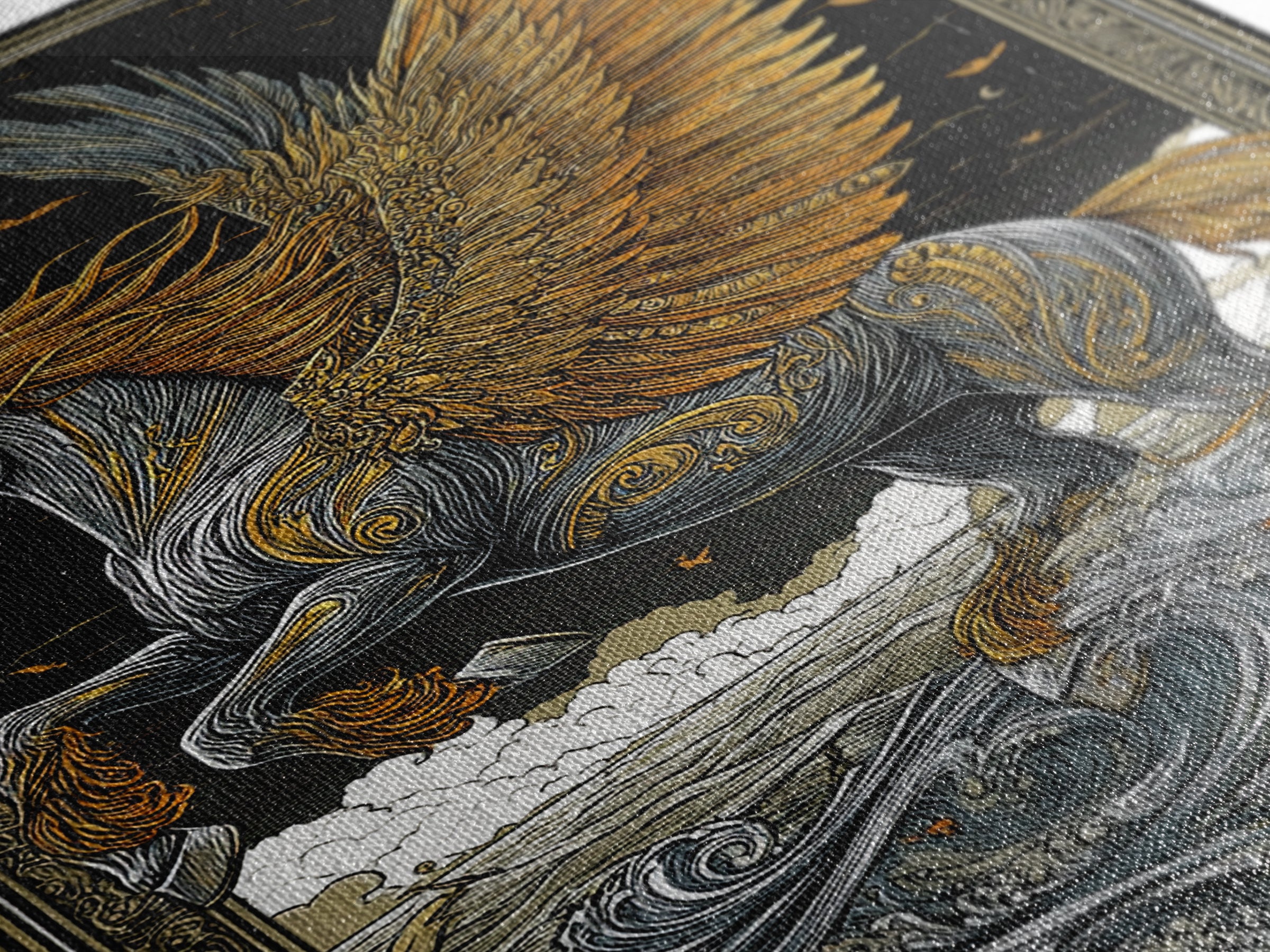 Winged Pegasus Canvas Gold Canvas Print, Mythology Wall Art, Luxury Equine Artwork, Real Wood Framed Mythical Decor