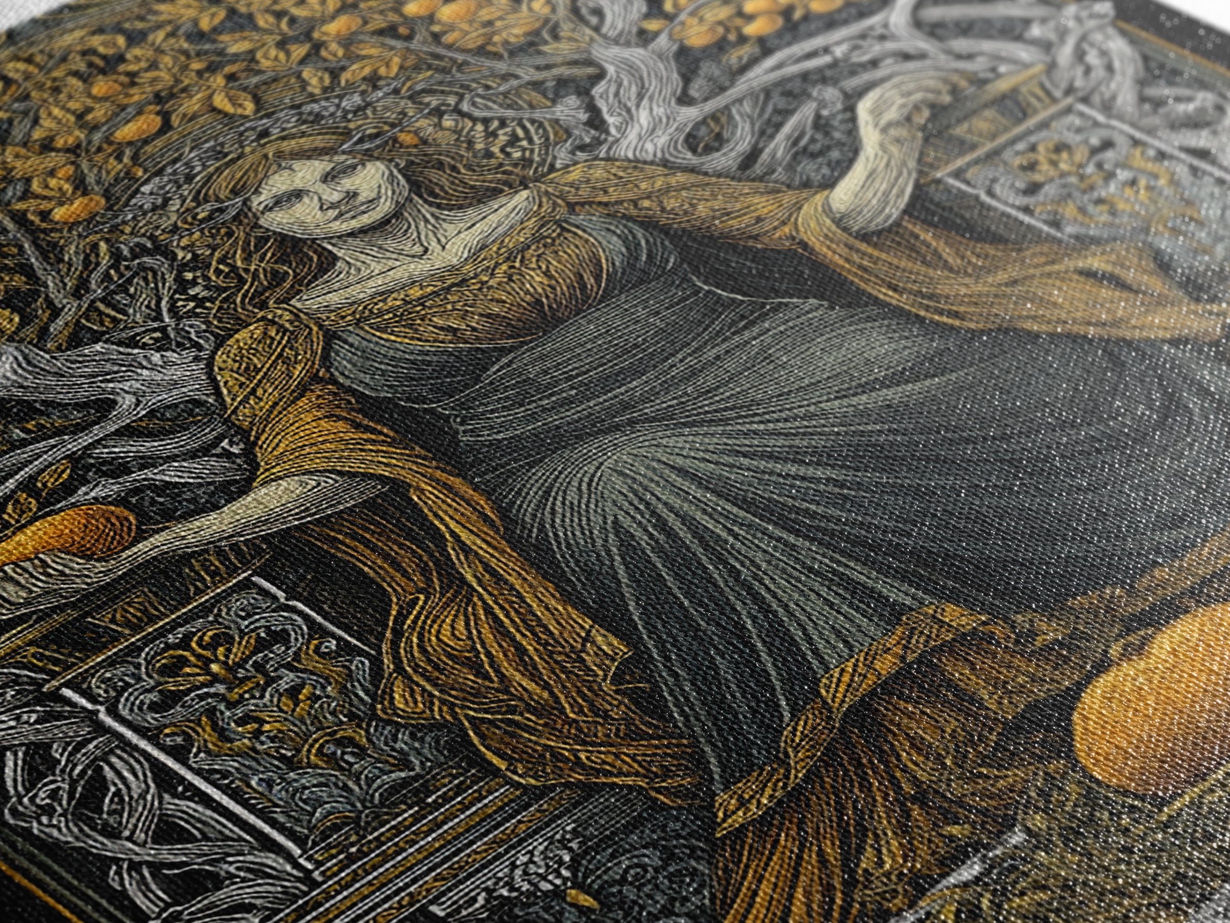 Seated Persephone Canvas Gold Canvas Print, Goddess Of Fertility Wall Art, Mythological Decor, Real Wood Framed Artwork