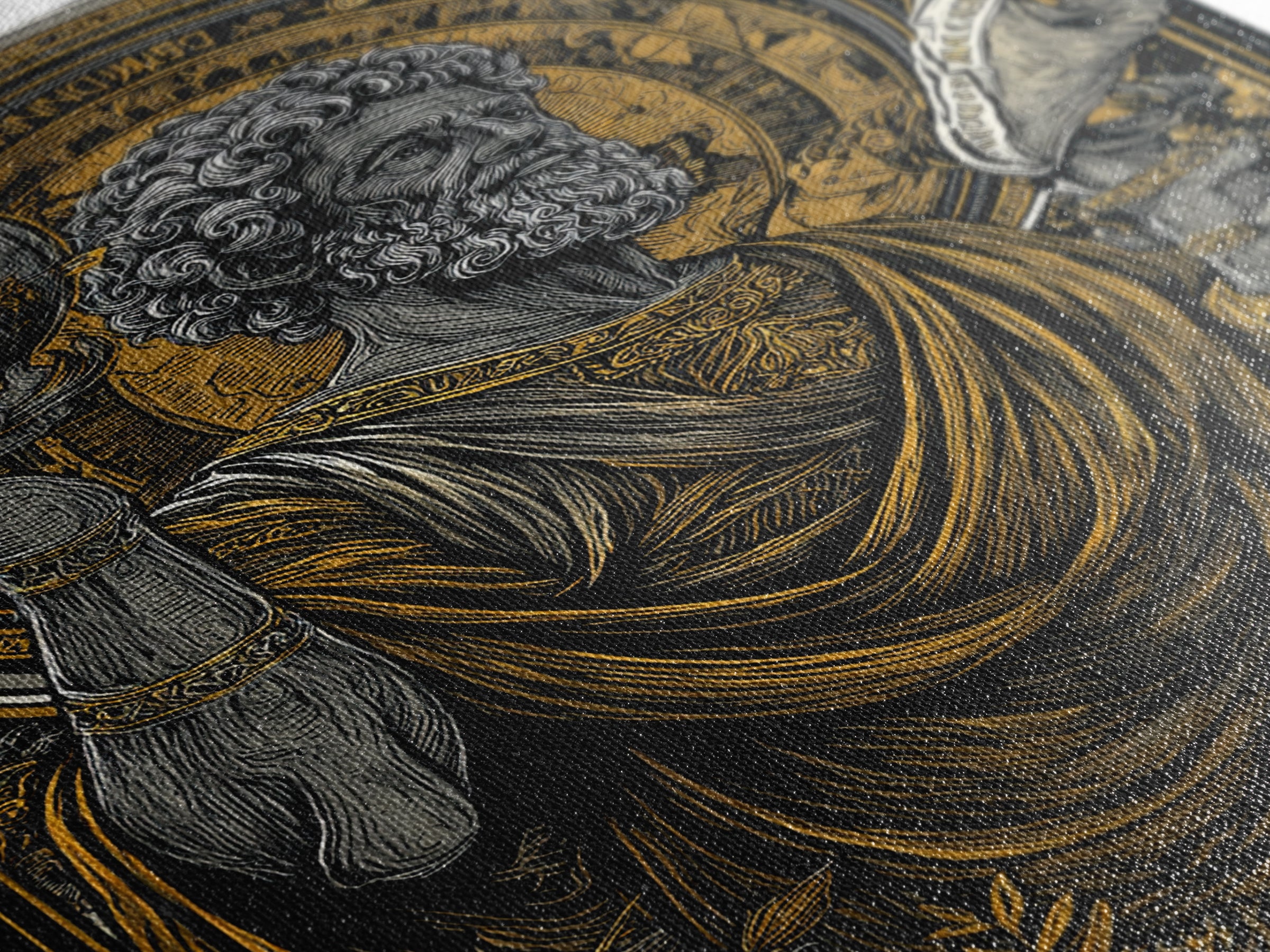 Classical Philosopher Holding Globe Canvas Gold Canvas Print, Ancient Scholar Canvas Gold Art, Real Wood Framed Mythology Decor