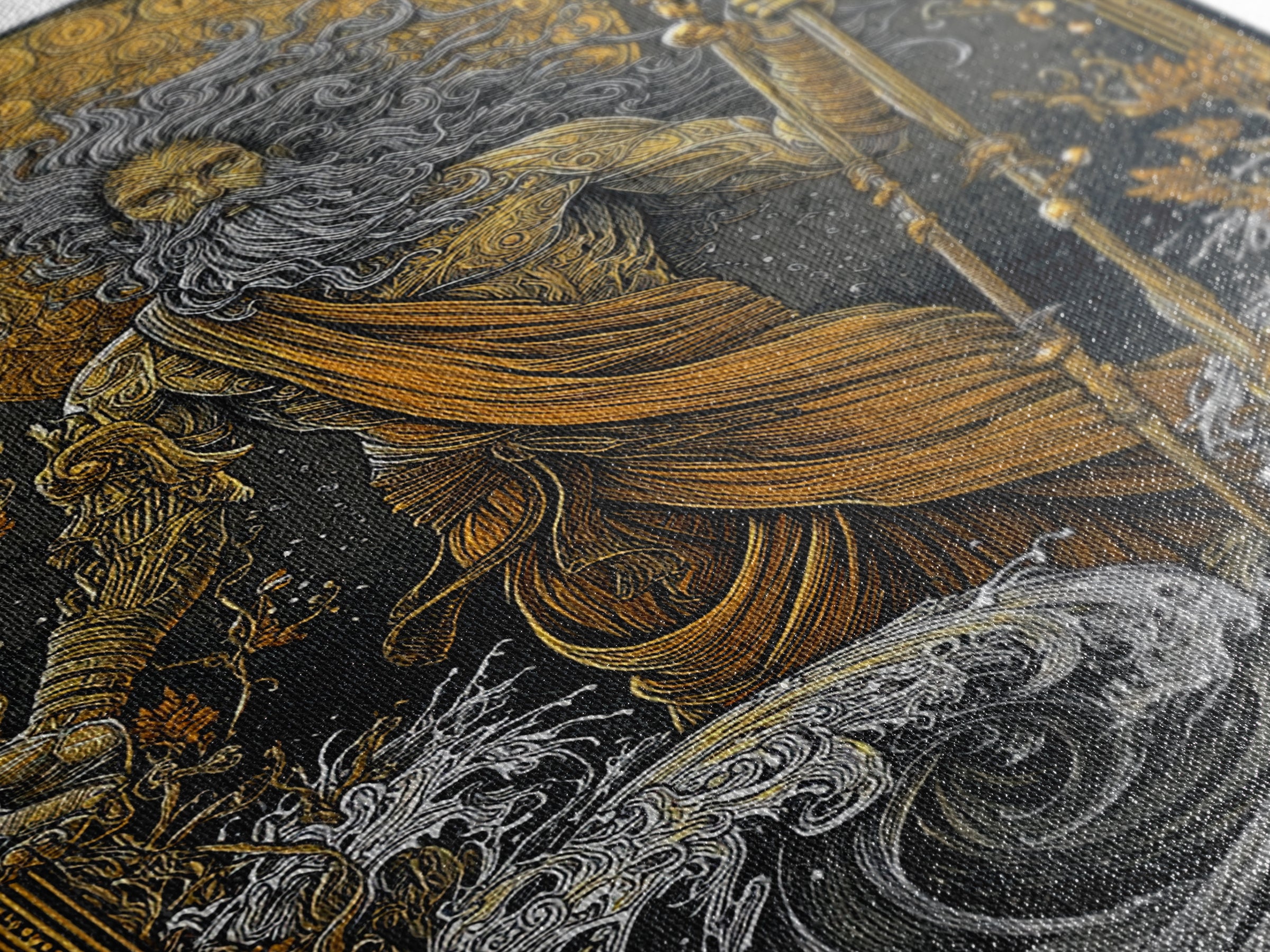 Poseidon Ocean God With Trident Canvas Gold Canvas Print, Mythical Sea Deity Canvas Gold Art, Real Wood Frame Mythology Wall Art
