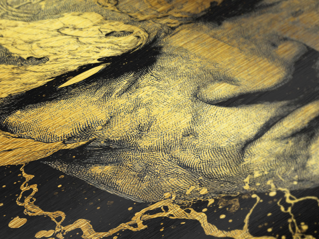 Prometheus Mythological Titan Metallic Gold Metal Print, Fire Bringer Greek Myth Metallic Gold Art, Real Wood Frame Ancient Legend Decor