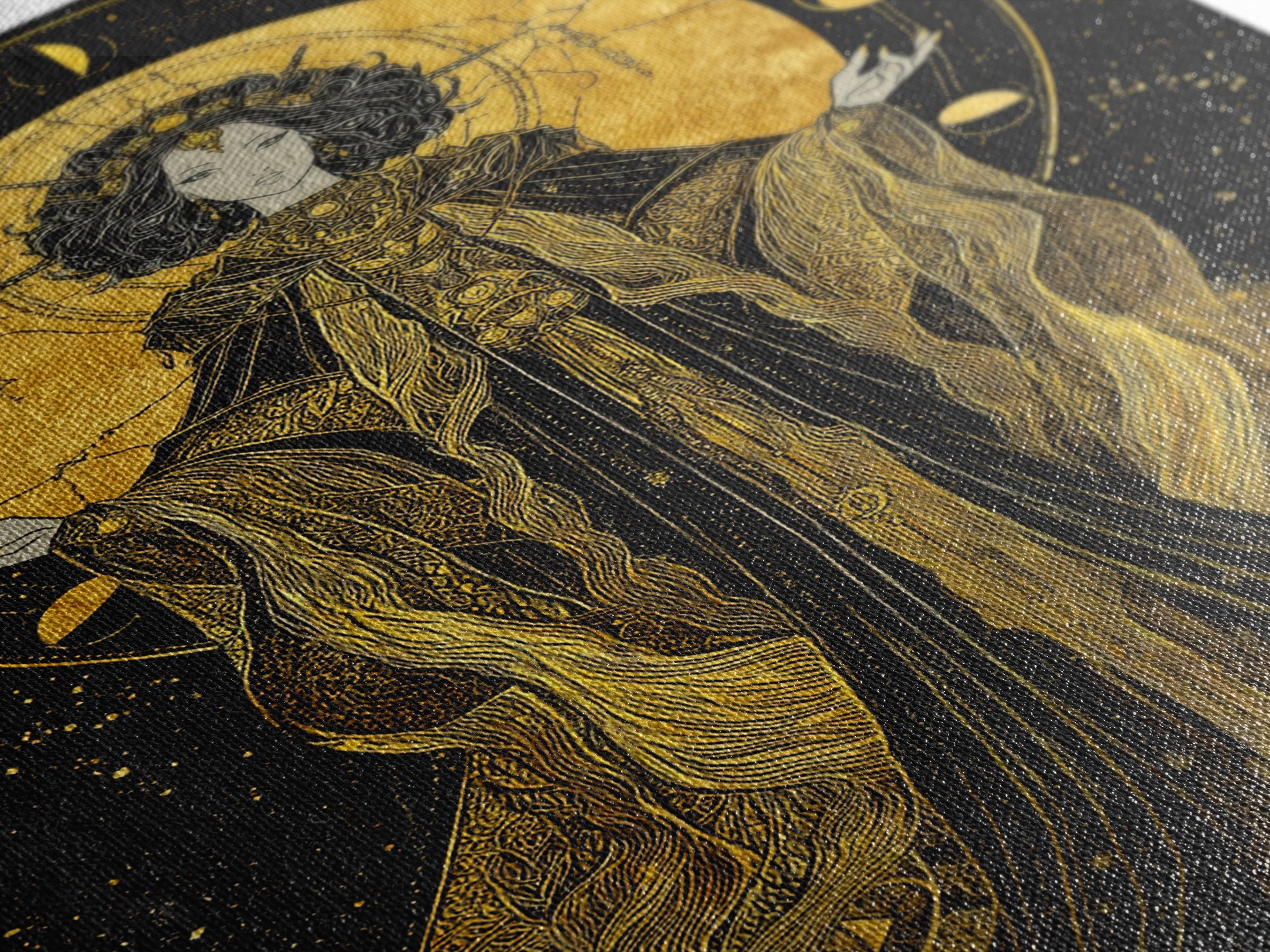 Hecate Canvas Gold Canvas Print, Goddess Of Magic Art, Real Wood Frame, Mythology Wall Decor, Ancient Luxury Artwork