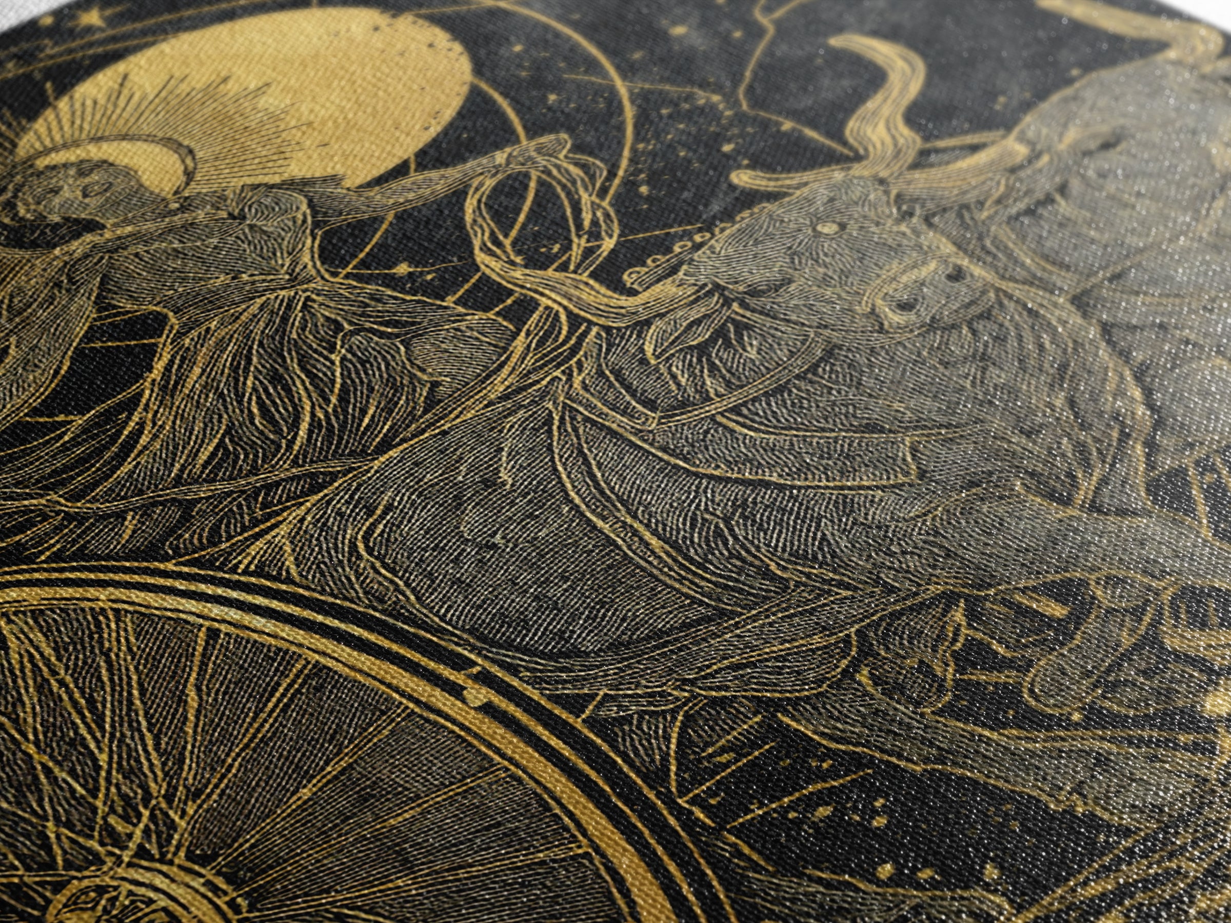 Selene Chariot Canvas Gold Canvas Print, Moon Goddess Art, Real Wood Frame, Mythology Decor, Celestial Canvas Artwork