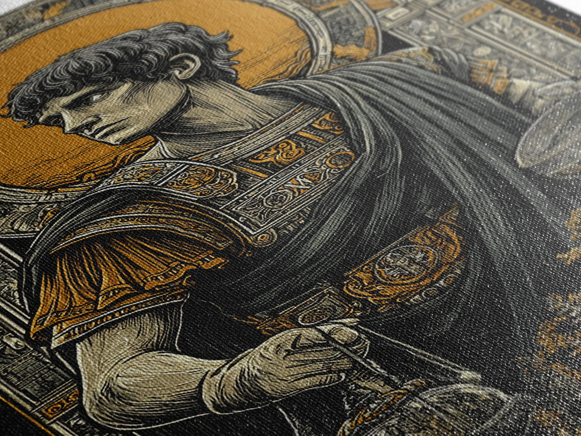 Imperial Roman Canvas Gold Canvas Print, Regal Warrior Wall Art, Historical Luxury Decor, Ancient Hero Artwork, Real Wood Frame
