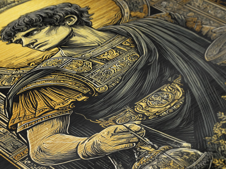 Imperial Roman Metallic Gold Metal Print, Regal Warrior Wall Art, Historical Luxury Decor, Ancient Hero Artwork, Real Wood Frame