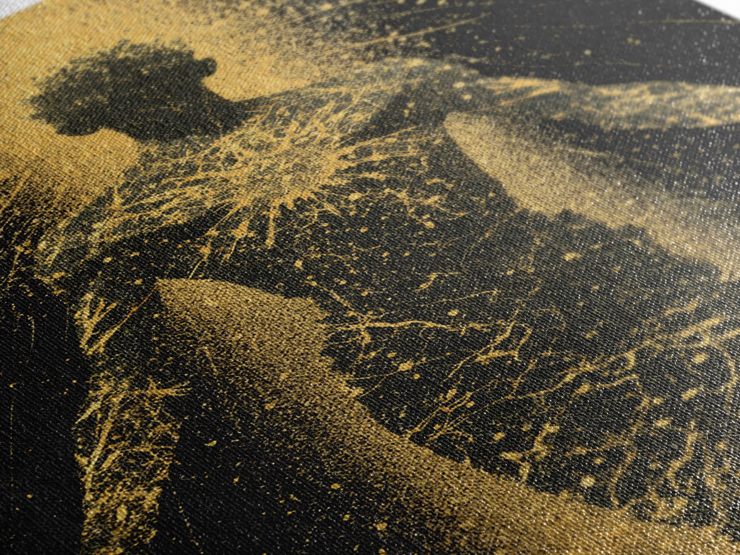 Golden Cosmic Silhouette, Canvas Gold Canvas Print, Abstract Mythology Inspired Wall Decor, Real Wood Frame