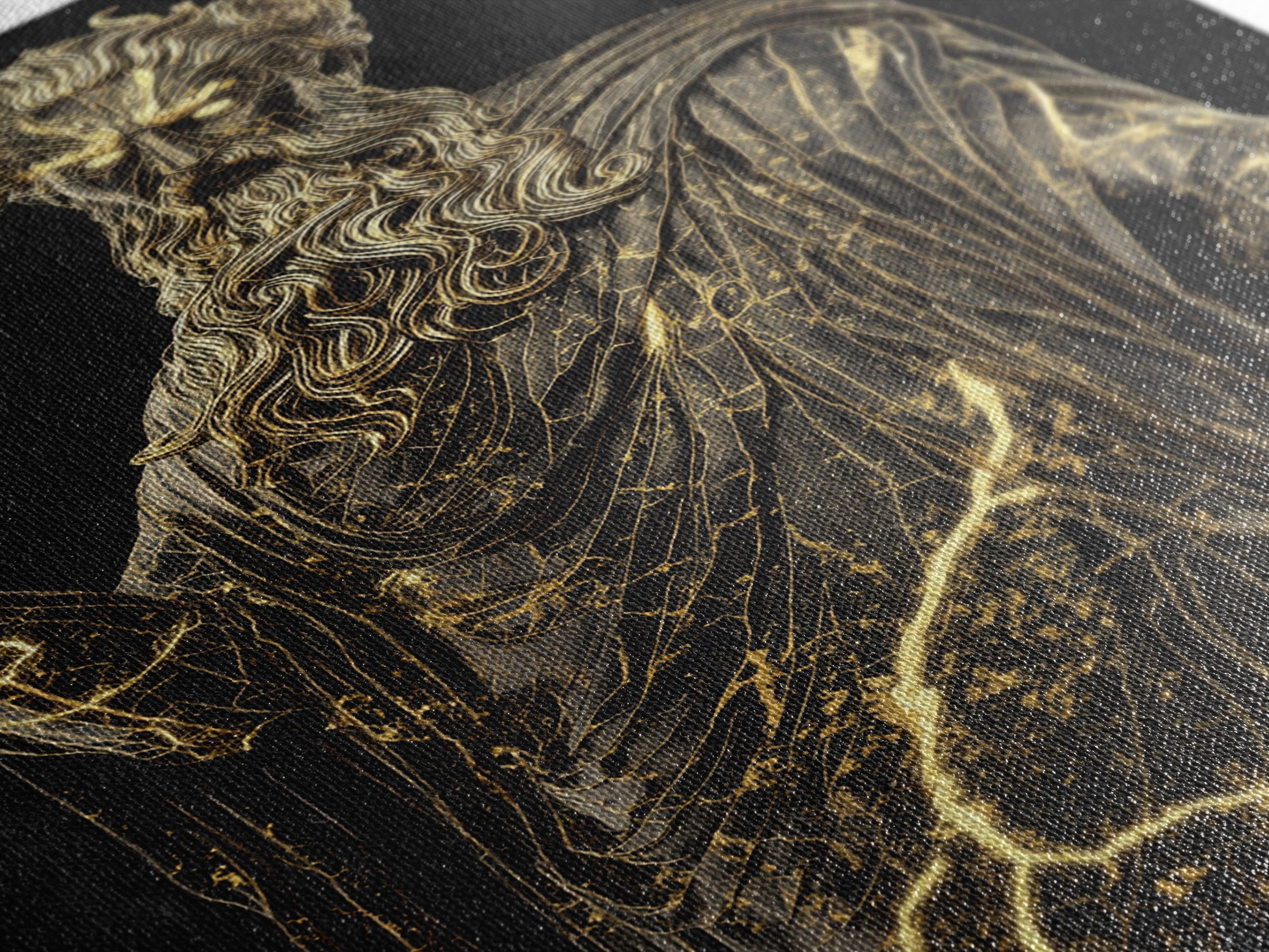 Thunder God Canvas Gold Canvas Print, Zeus Mythology Wall Art, Lightning Power Decor, Luxury Classical Artwork, Real Wood Frame
