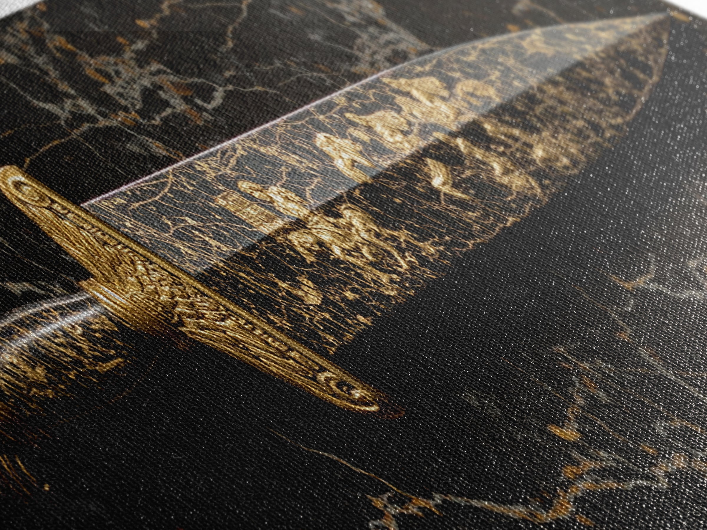 Ancient Greek Sword Engraved With Mythology, Decorative Heroic Weapon Artwork, Gold Canvas Print, Real Wood Frame