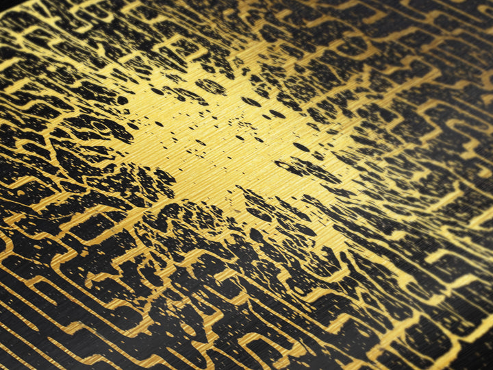Intricate Labyrinth Pattern Artwork, Mythological Maze Wall Decor, Metallic Gold Metal Print, Real Wood Frame