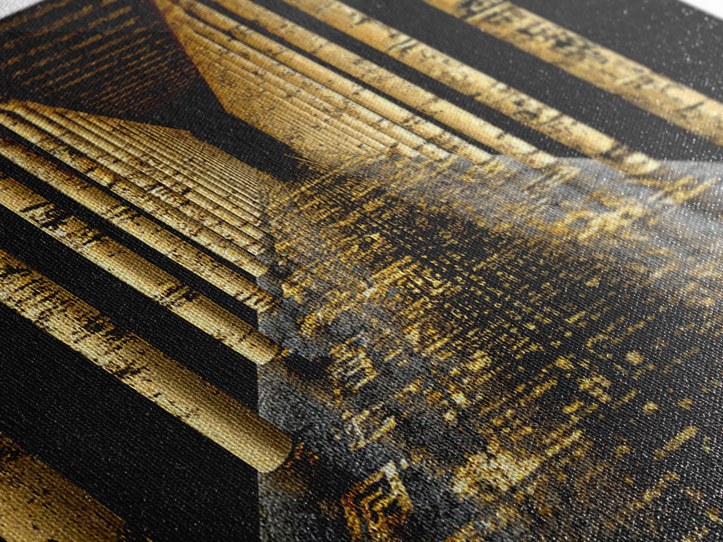 Endless Golden Pillars Corridor, Ancient Greek Architecture Gold Canvas Print, Mythology Wall Art, Real Wood Frame