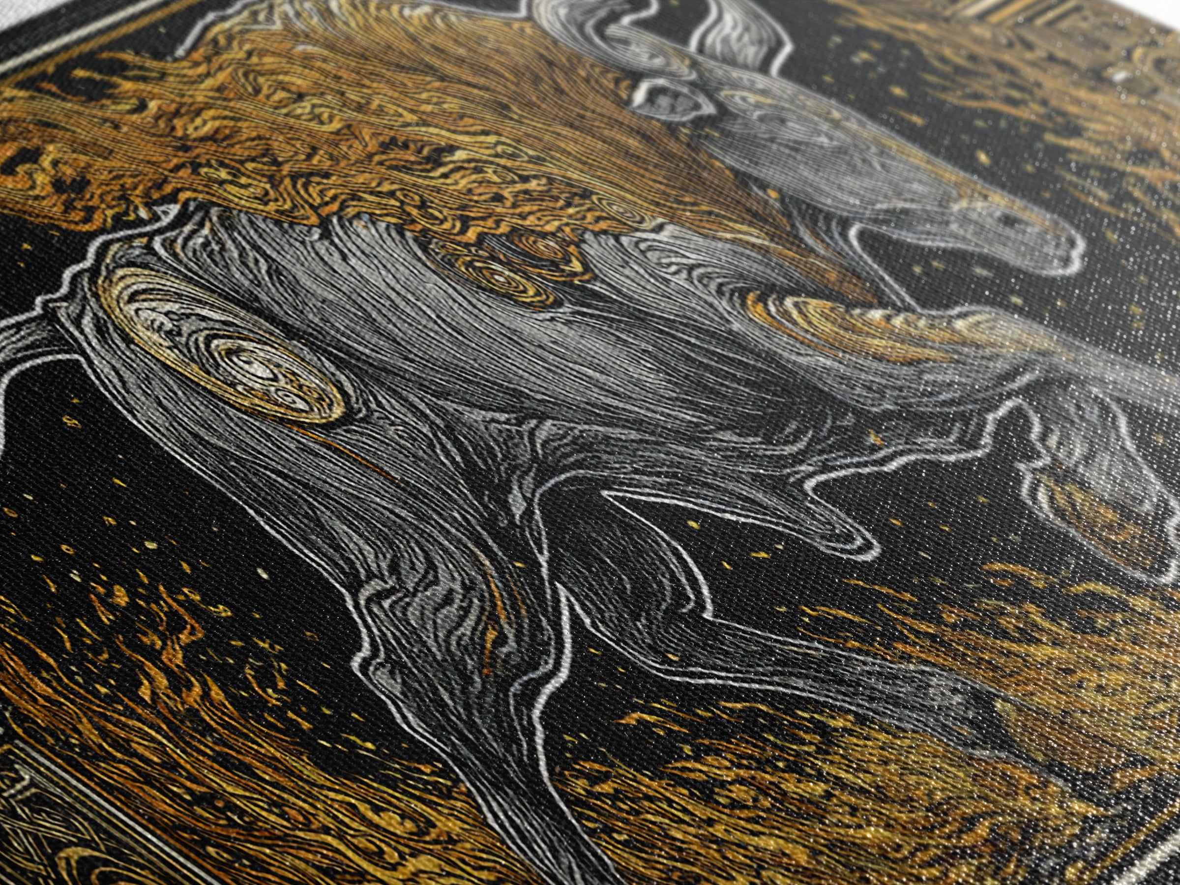 Fiery Bull Of Mythology, Charging Beast Symbol Of Strength, Gold Canvas Print, Real Wood Frame Wall Artwork