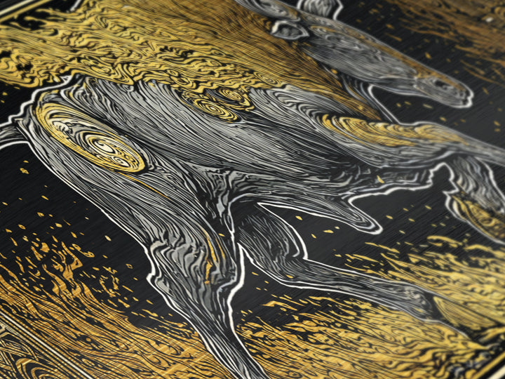 Fiery Bull Of Mythology, Charging Beast Symbol Of Strength, Metallic Gold Metal Print, Real Wood Frame Wall Artwork