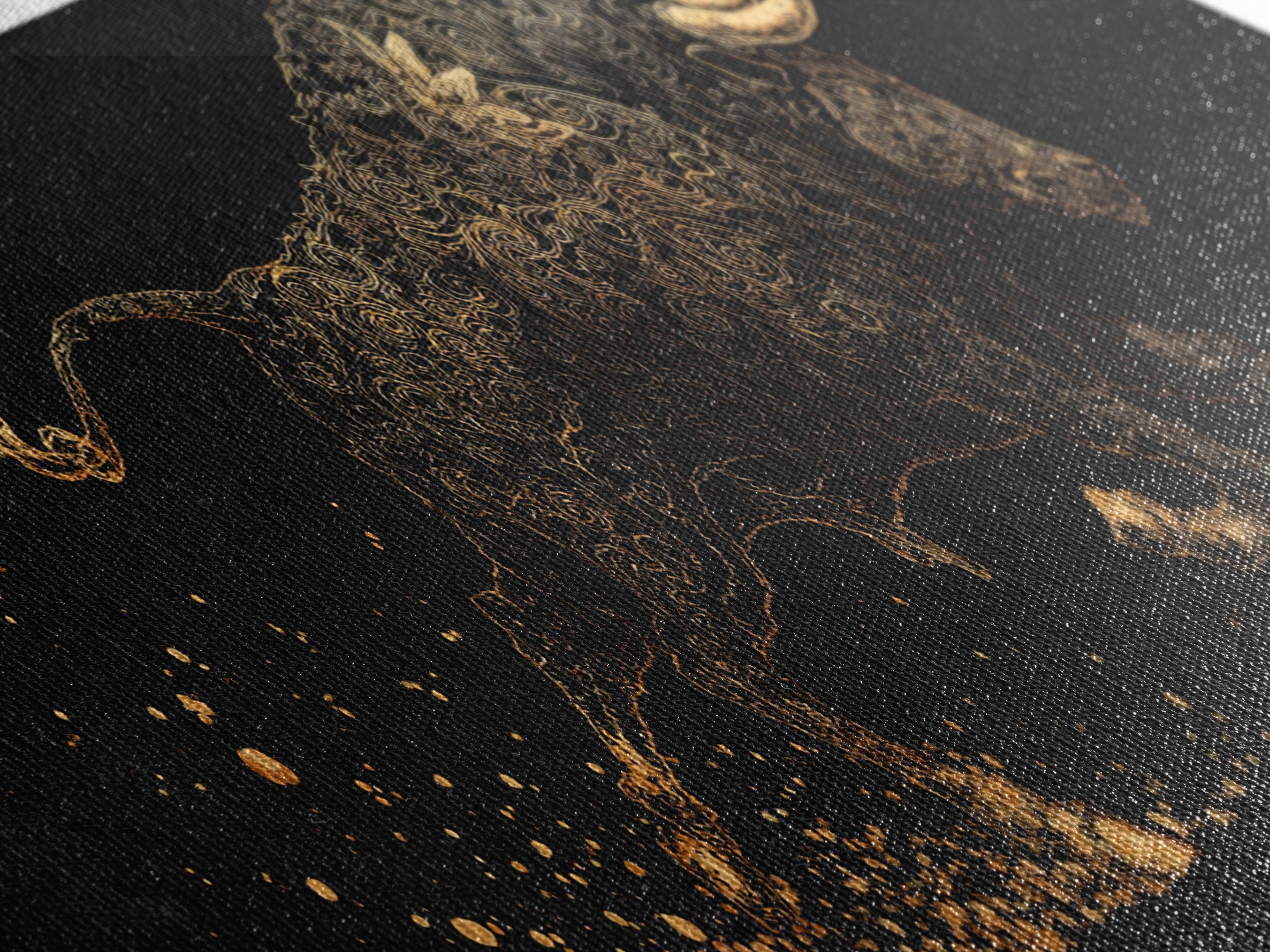Ornamental Bull In Motion, Intricate Mythological Strength Symbol, Gold Canvas Print, Real Wood Frame Wall Art