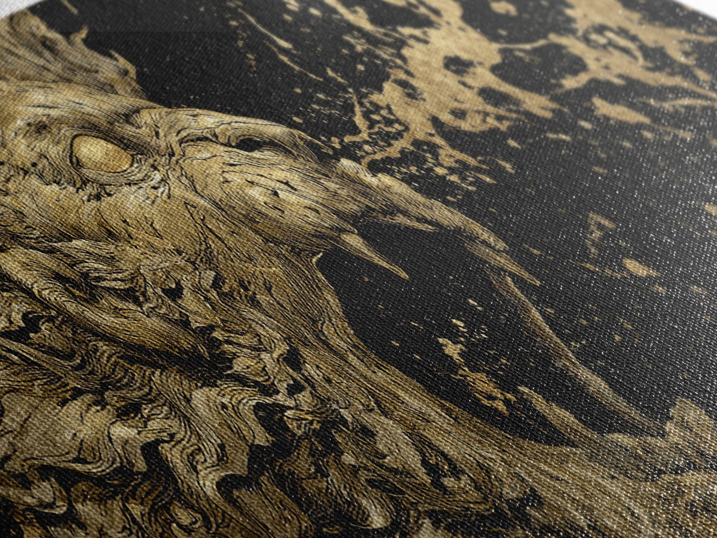 Roaring Lion Of Mythology, Fierce King Of Beasts Ancient Artwork, Gold Canvas Print, Real Wood Frame Wall Decor