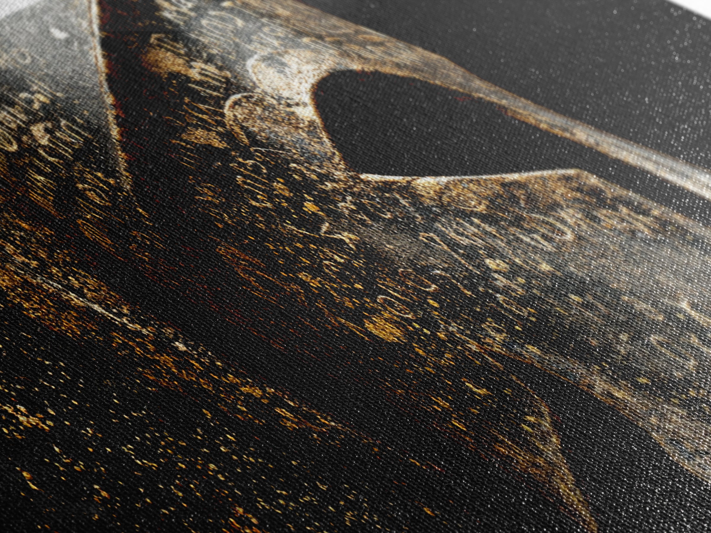 Spartan Helmet Close Up, Ancient Greek Warrior Armor Wall Decor, Gold Canvas Print, Real Wood Frame