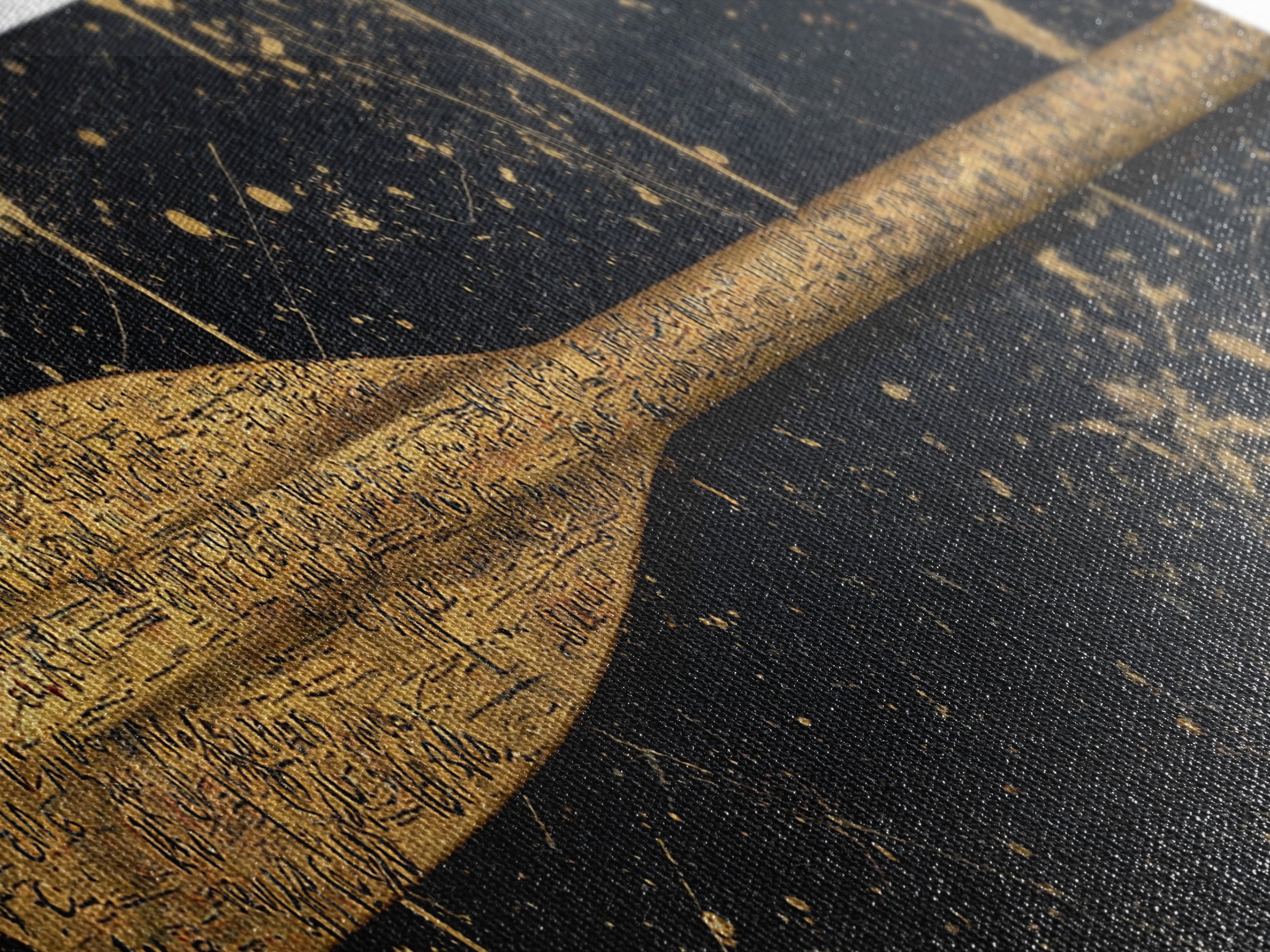 Ancient Oar Artwork, Mythological Paddle With Script Decorative Wall Design, Gold Canvas Print, Real Wood Frame Wall Art