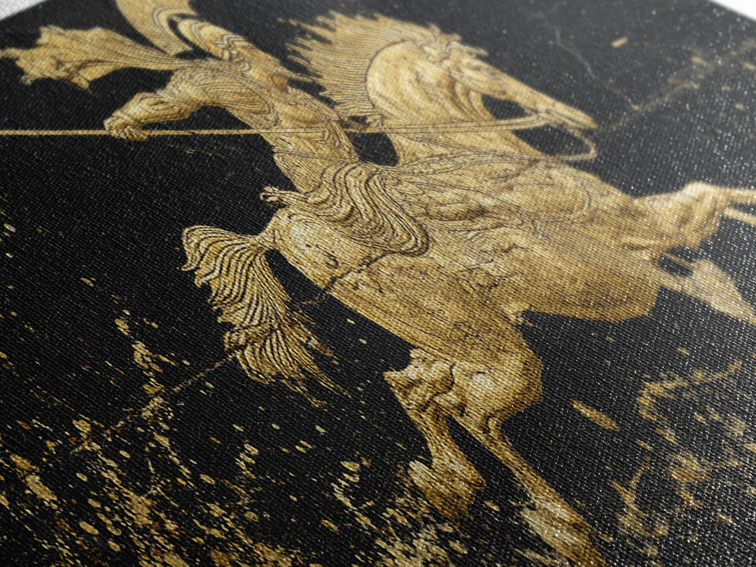 Spartan Warrior On Horse, Ancient Greek Mythological Rider With Spear Artwork, Gold Canvas Print, Real Wood Frame Wall Decor