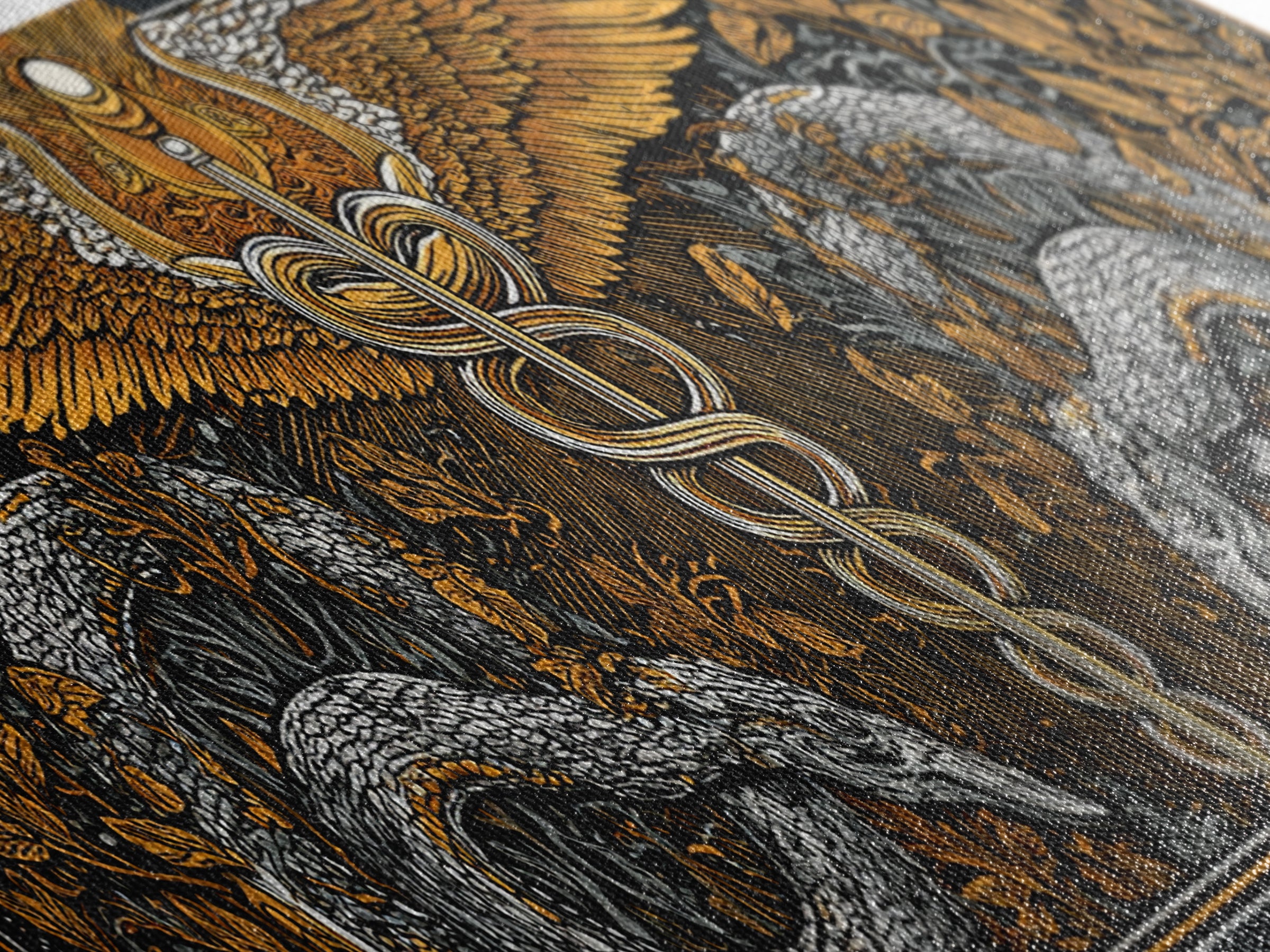 Caduceus With Serpents, Mythological Healing Symbol Decorative Wall Artwork, Gold Canvas Print, Real Wood Frame Decor
