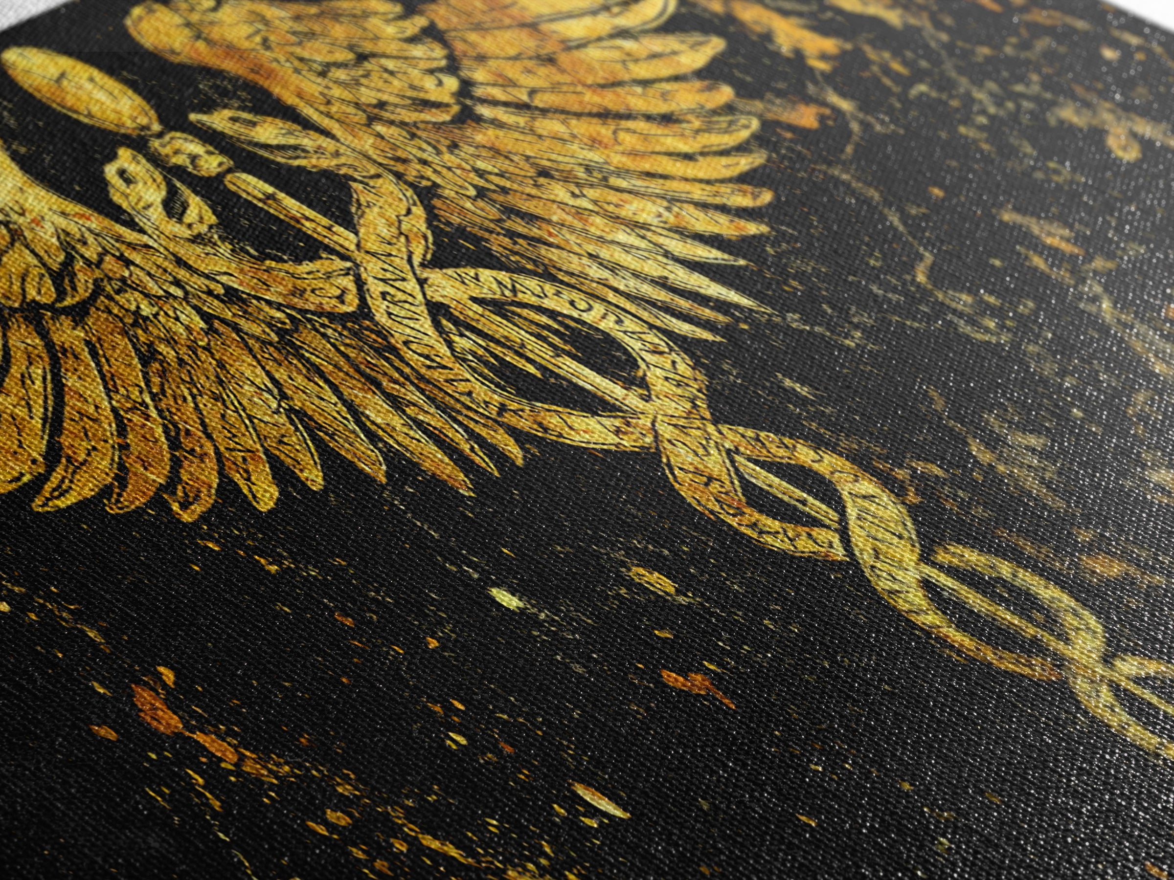 Ancient Caduceus Symbol, Winged Serpent Staff Mythological Artwork, Gold Canvas Print, Real Wood Frame Wall Decor