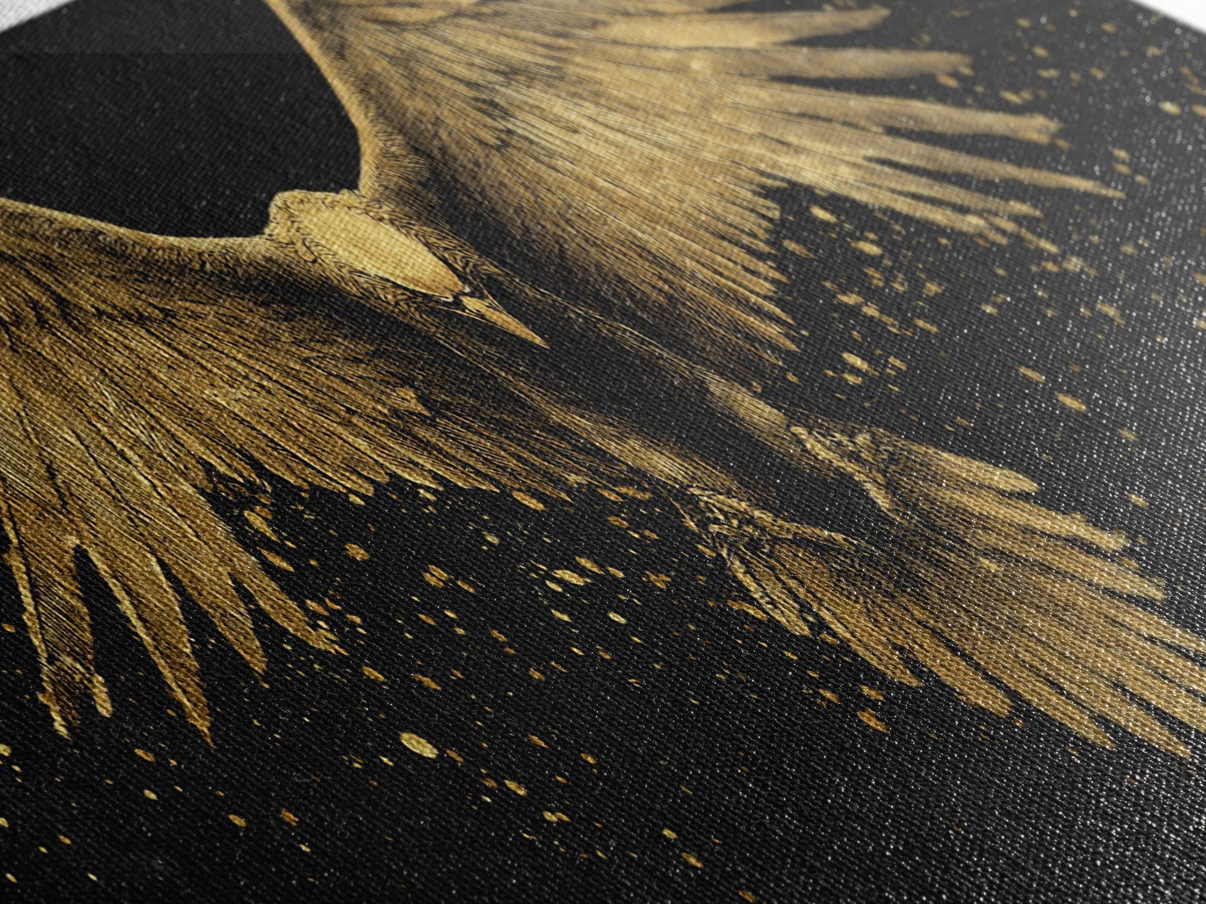Golden Eagle In Flight, Regal Mythological Bird Wall Decor, Gold Canvas Print, Real Wood Frame Art