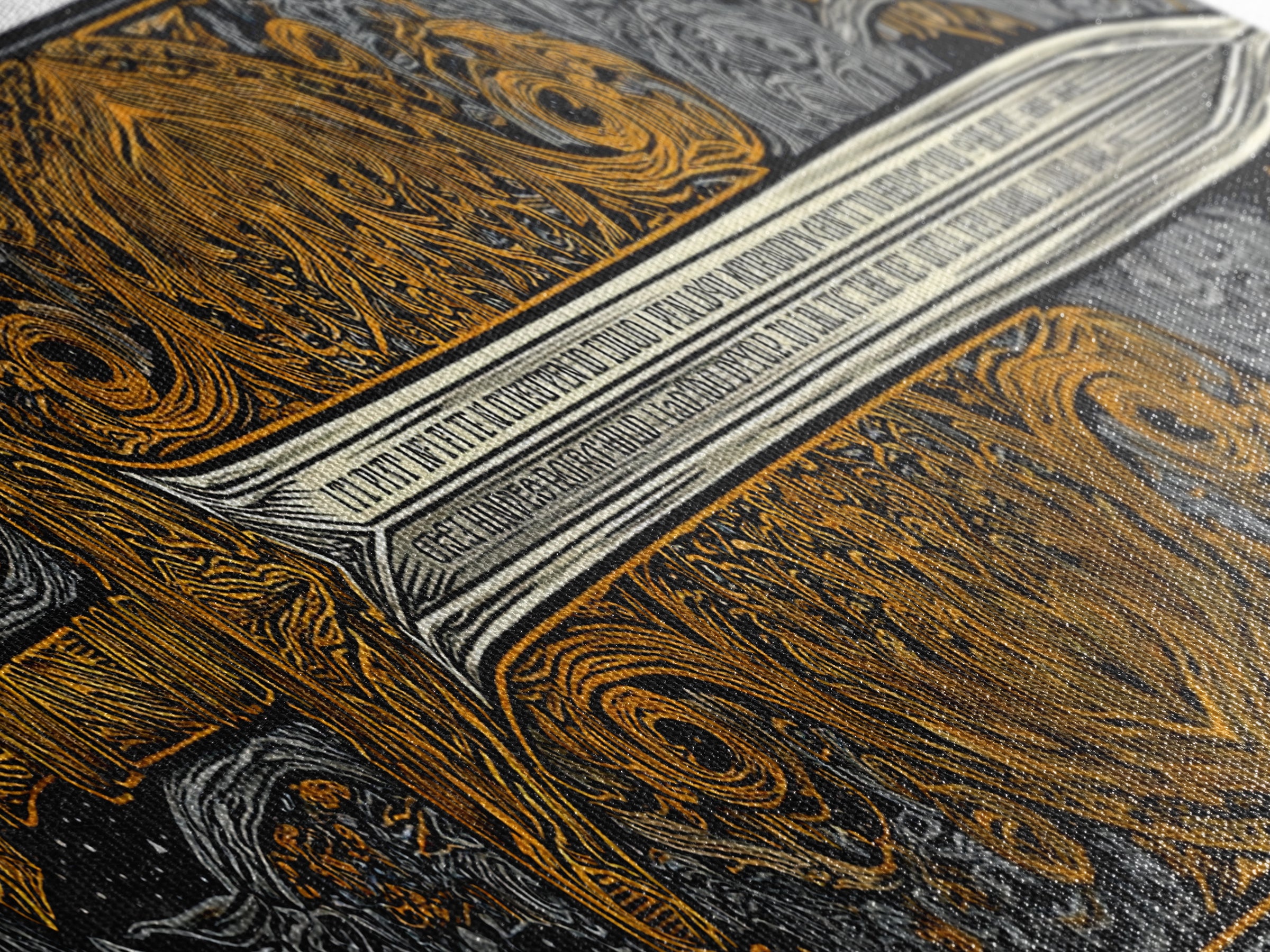 Epic Ancient Sword, Mythological Weapon Of Power Decorative Wall Artwork, Gold Canvas Print, Real Wood Frame Wall Decor