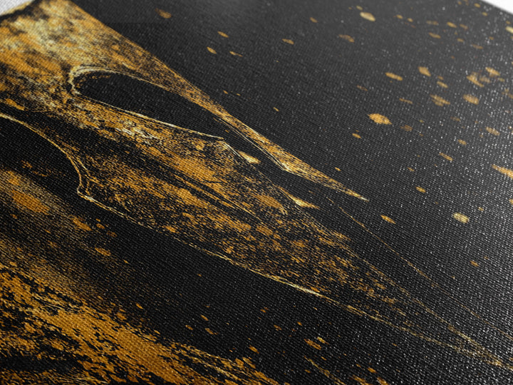 Spartan Warrior Close Up, Mythological Greek Helmet Armor Decorative Wall Artwork, Gold Canvas Print, Real Wood Frame Decor