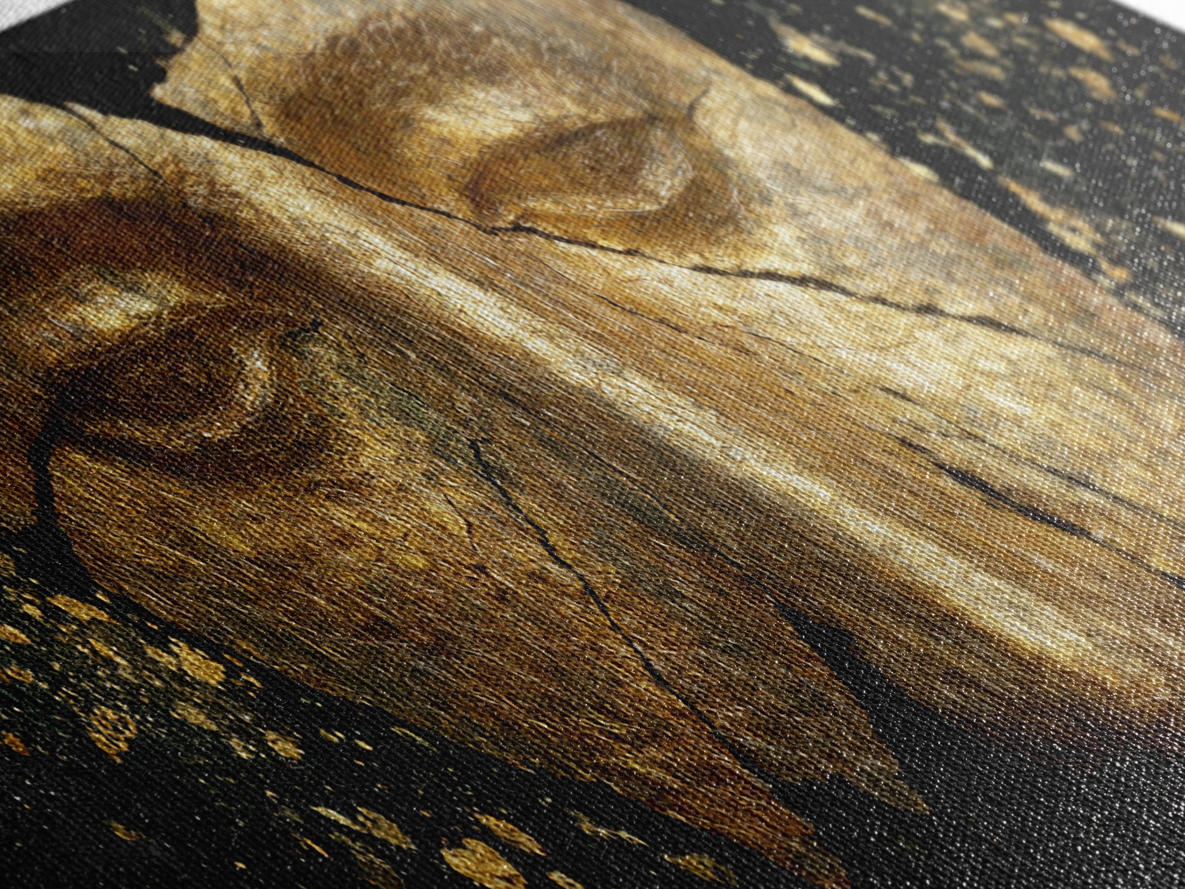 Cracked Ancient Golden Mask, Mythological Relic Gold Canvas Print, Unique Fantasy Wall Art, Real Wood Frame