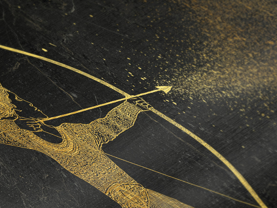 Celestial Artemis Shooting Stars, Ancient Greek Goddess Metallic Gold Metal Print, Mythology Wall Art, Real Wood Frame