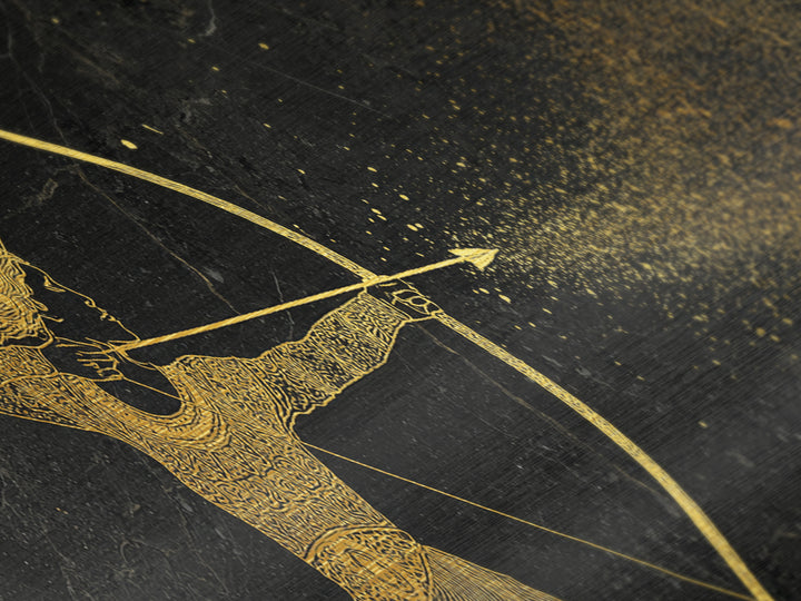 Celestial Artemis Shooting Stars, Ancient Greek Goddess Metallic Gold Metal Print, Mythology Wall Art, Real Wood Frame